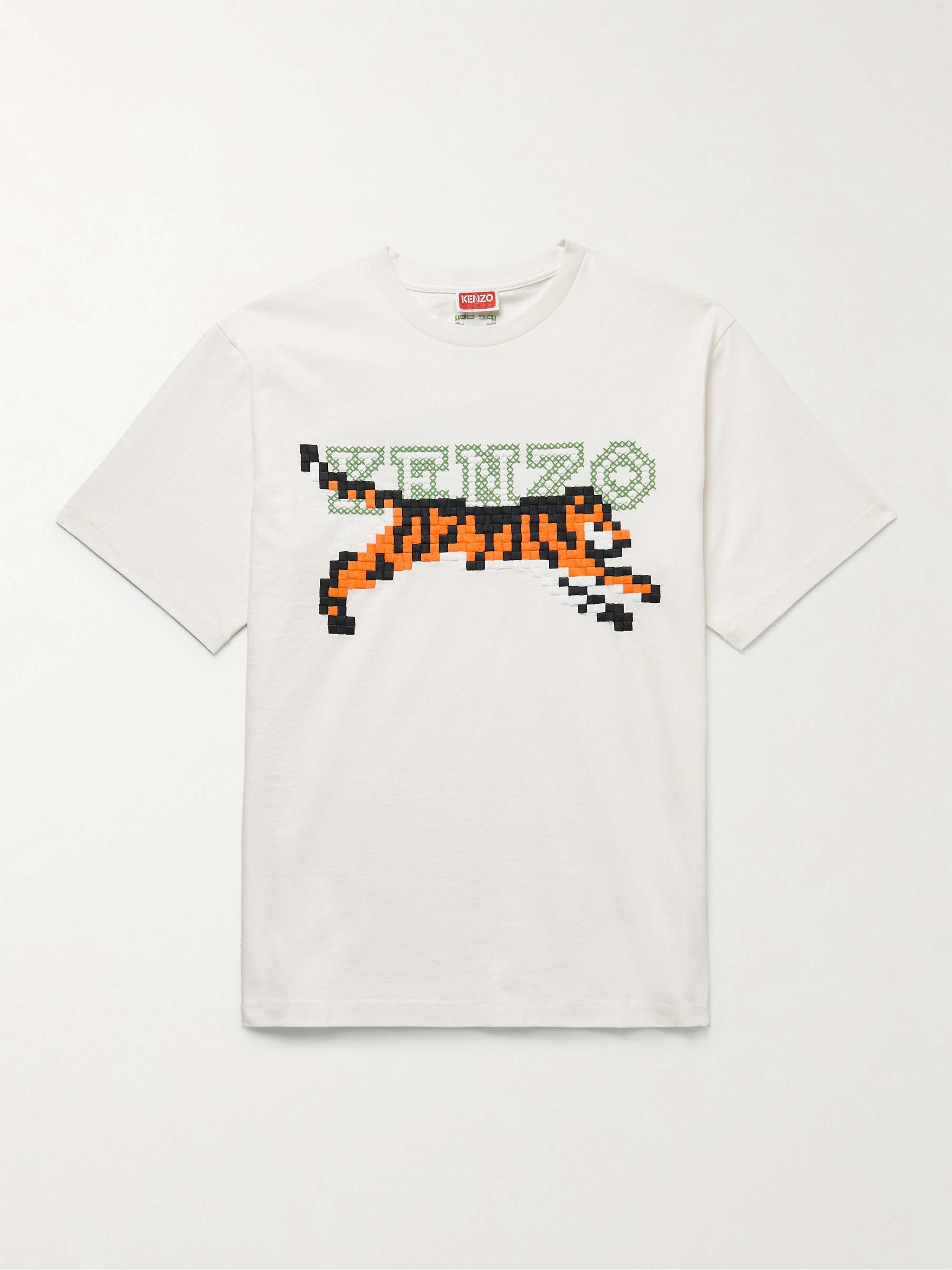 Off-white Logo-Embroidered Cotton-Jersey T-Shirt | KENZO | MR PORTER