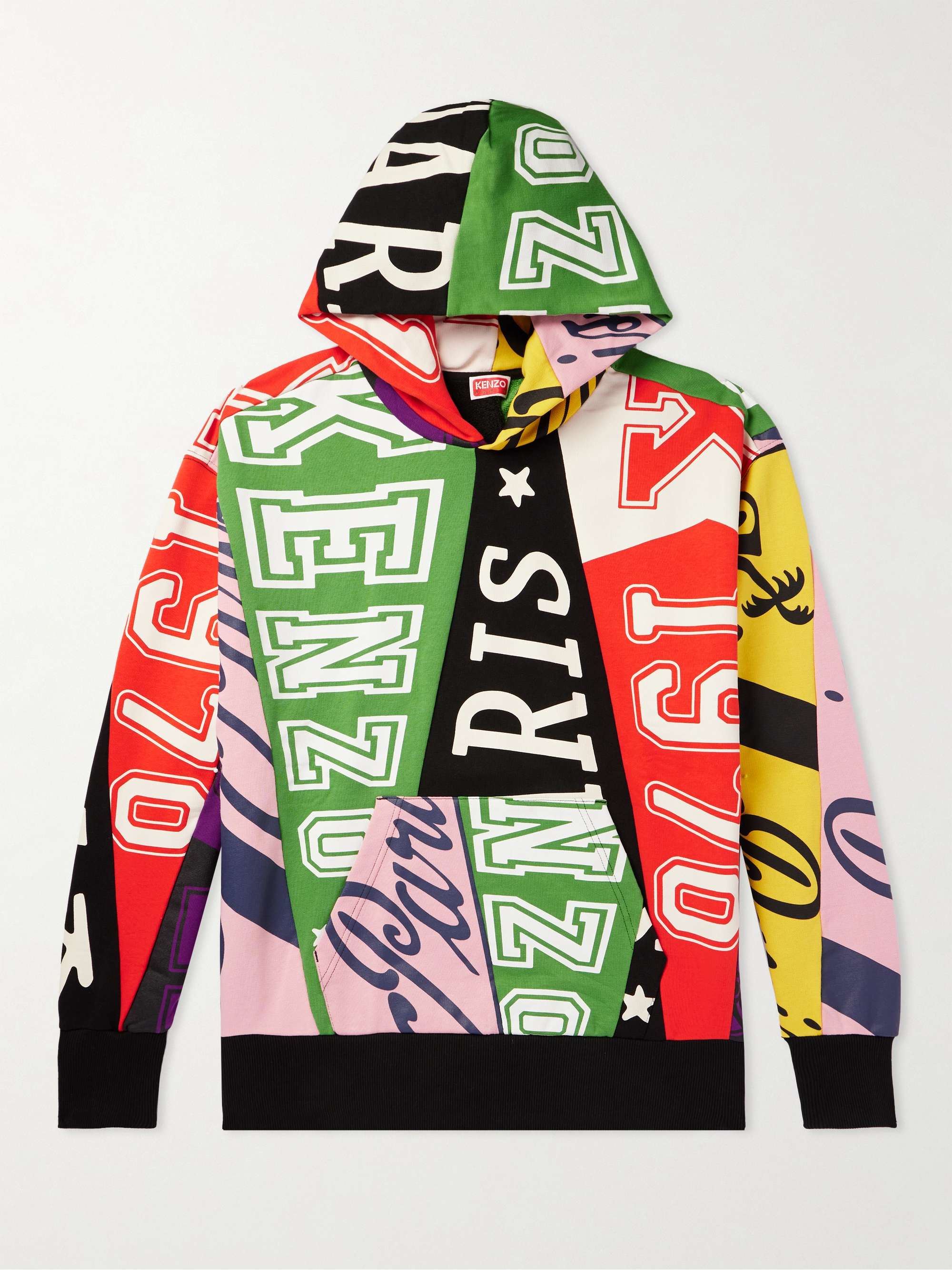 KENZO Printed Patchwork Stretch-Cotton Jersey Hoodie for Men | MR PORTER