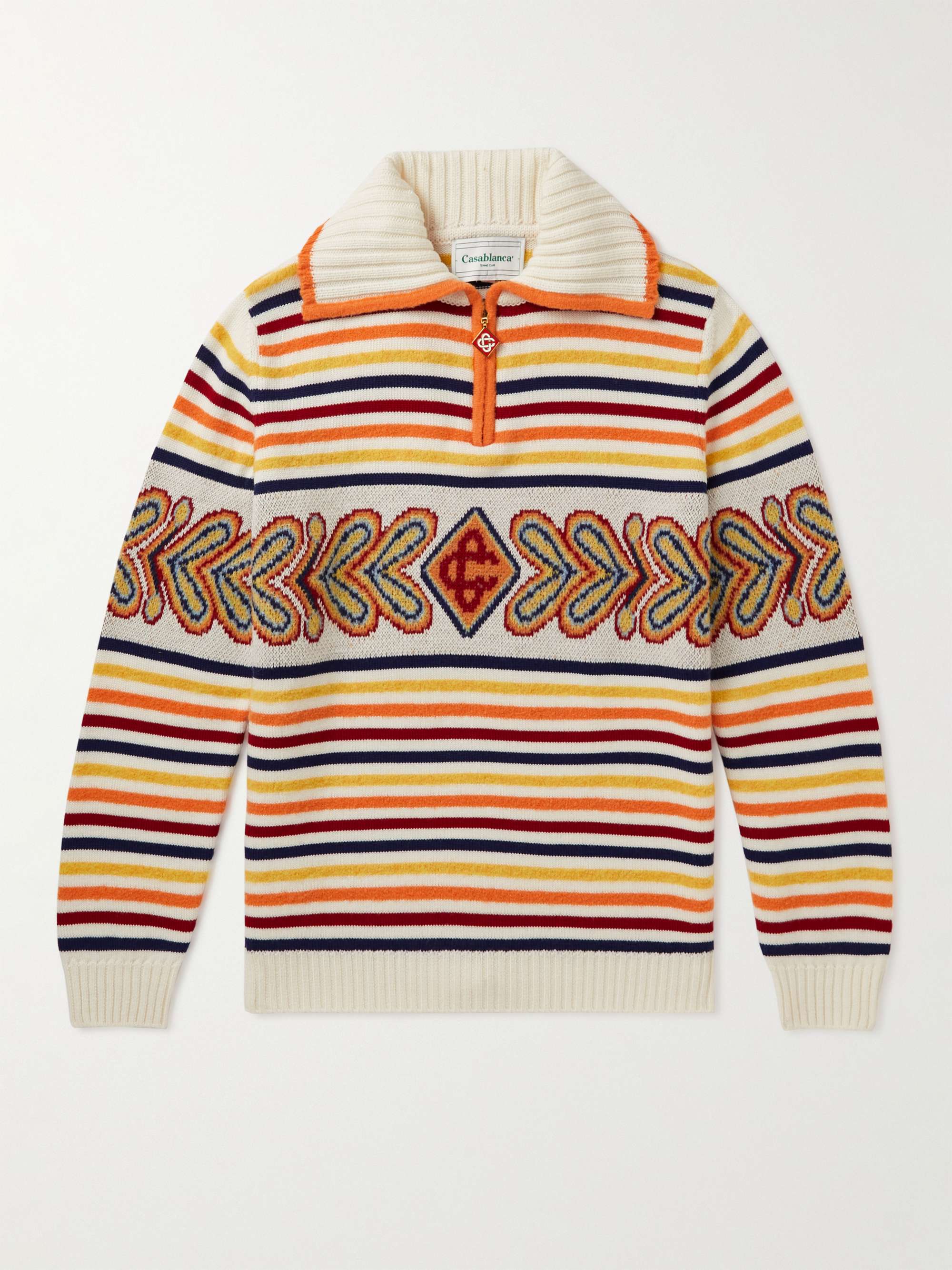 CASABLANCA Striped Wool-Blend Half-Zip Sweater | MR PORTER