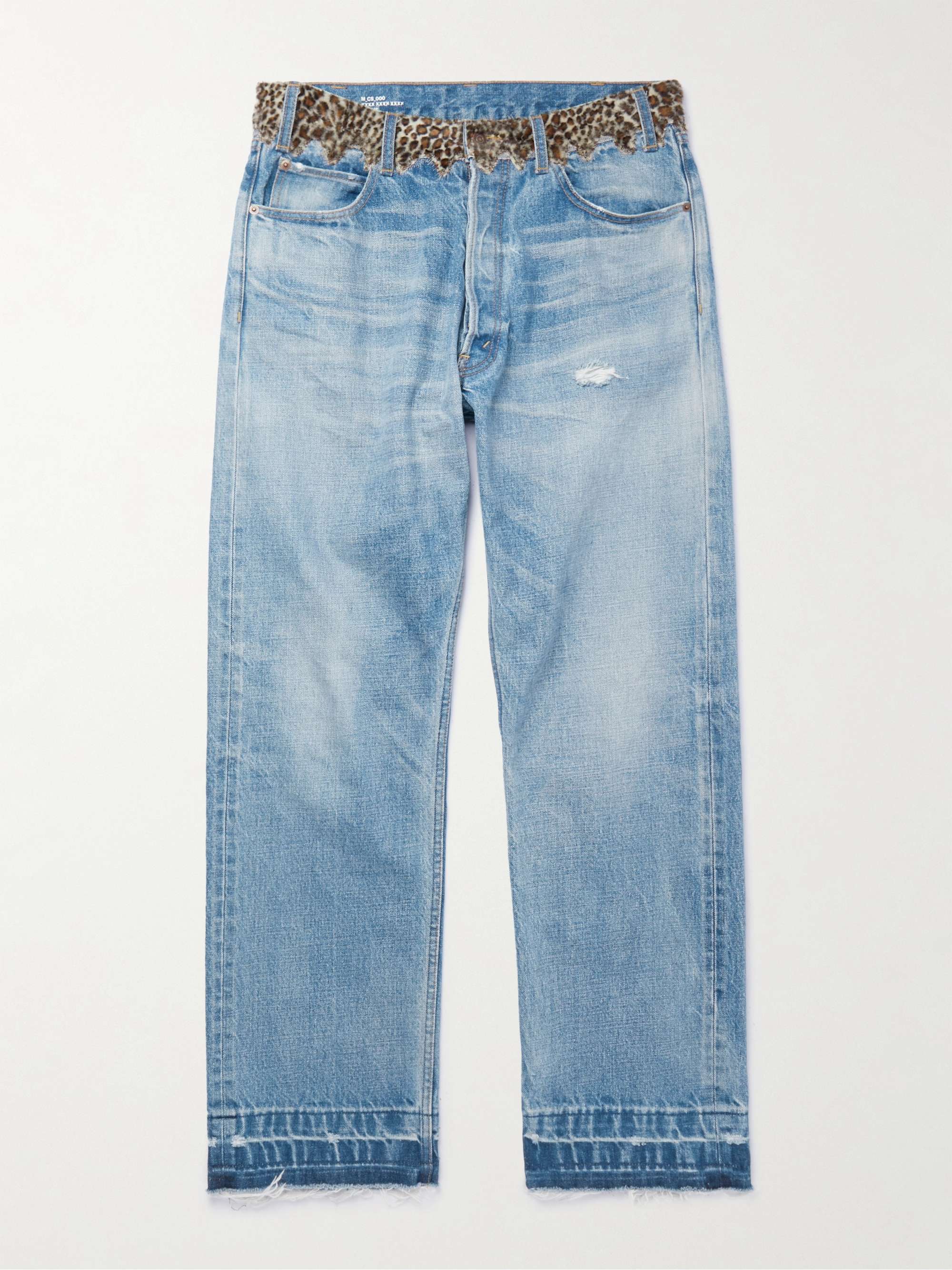 CELINE HOMME Wesley Straight-Leg Faux Fur-Trimmed Distressed Jeans for Men  | MR PORTER