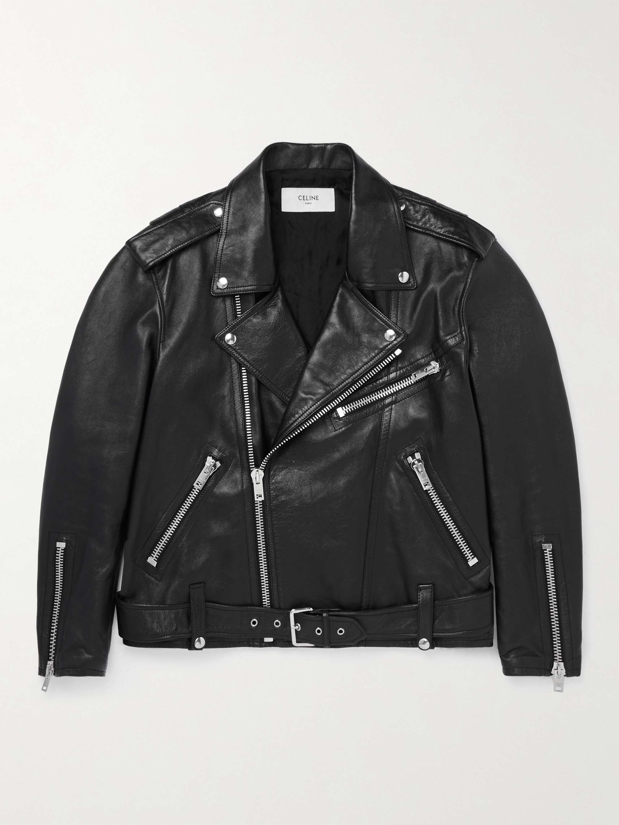 CELINE HOMME Textured-Leather Biker Jacket for Men | MR PORTER