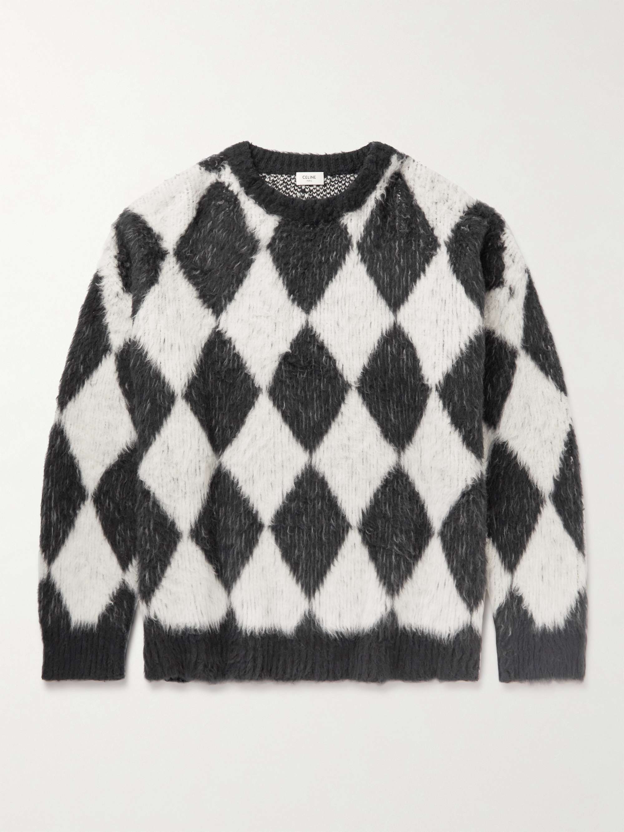 CELINE HOMME Argyle Brushed Cotton-Blend Sweater for Men | MR PORTER