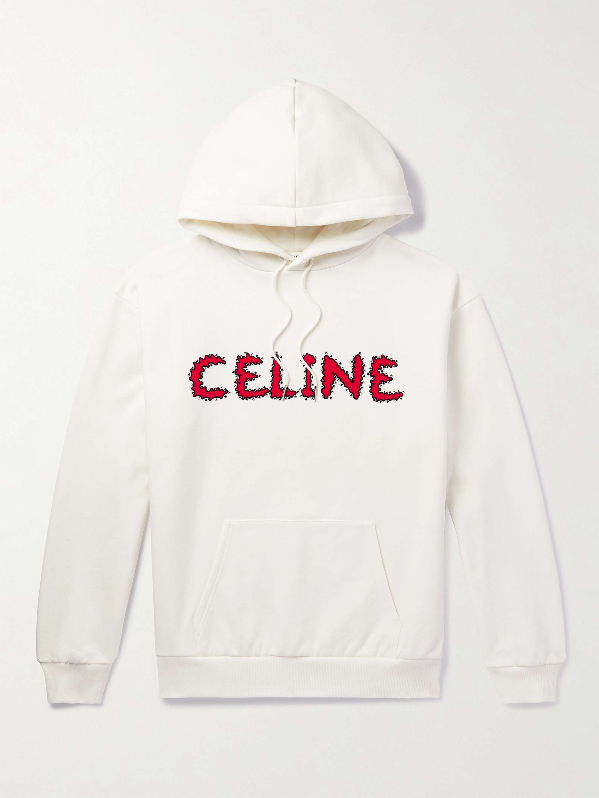 CELINE HOMME Logo-Print Embellished Cotton-Jersey Hoodie | MR PORTER