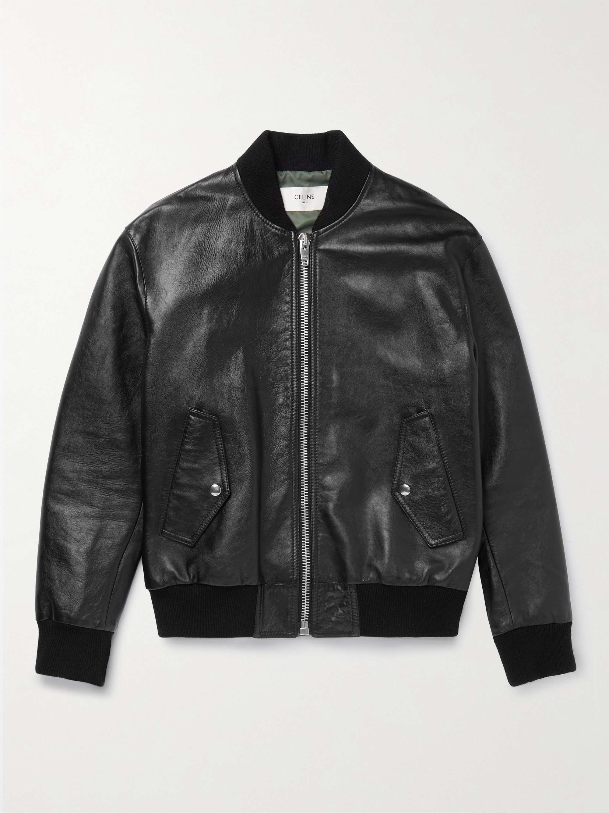 CELINE HOMME Logo-Embossed Leather Bomber Jacket for Men | MR PORTER