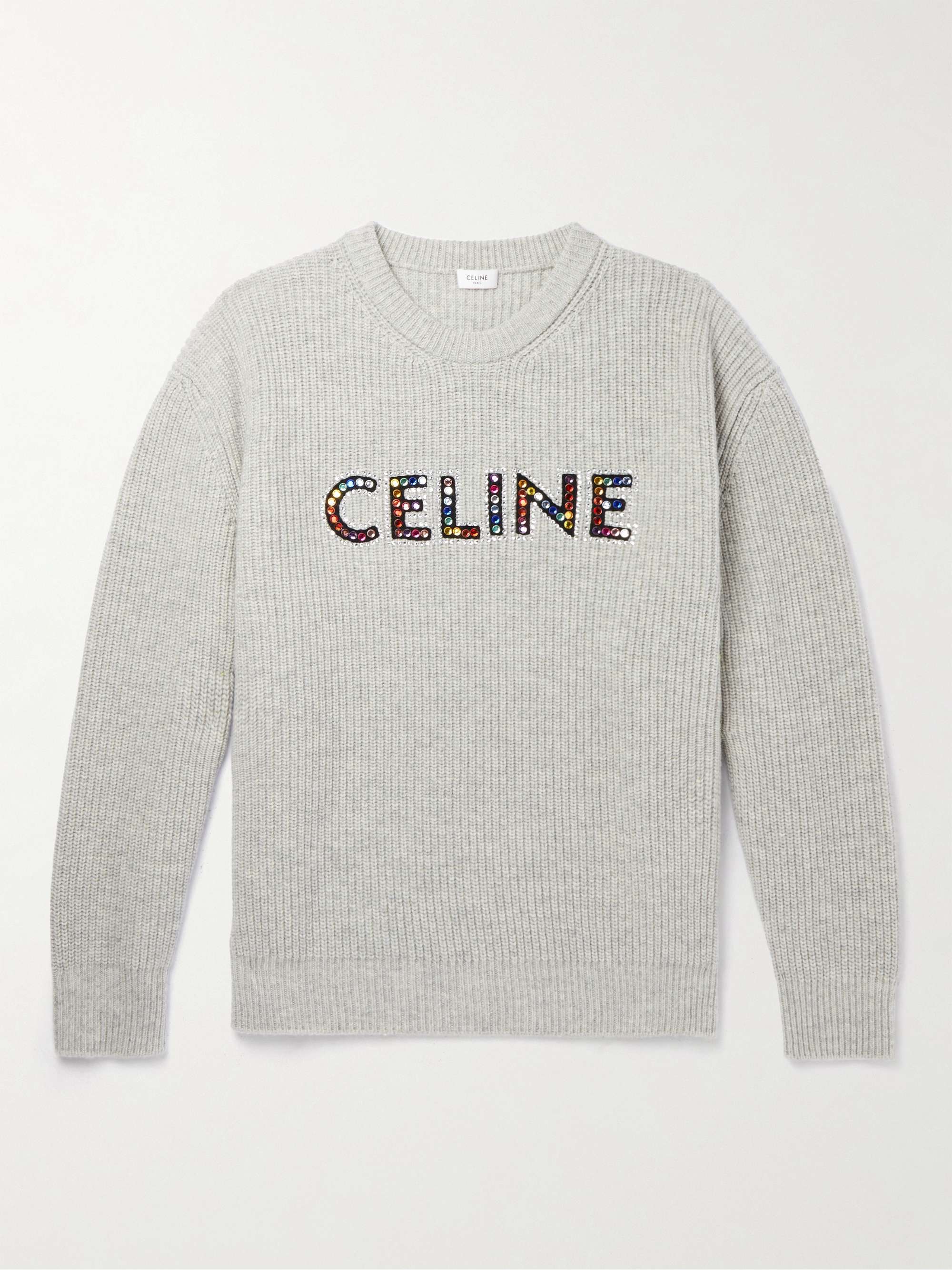 CELINE HOMME Crystal-Embellished Logo-Appliquéd Wool Sweater | MR PORTER