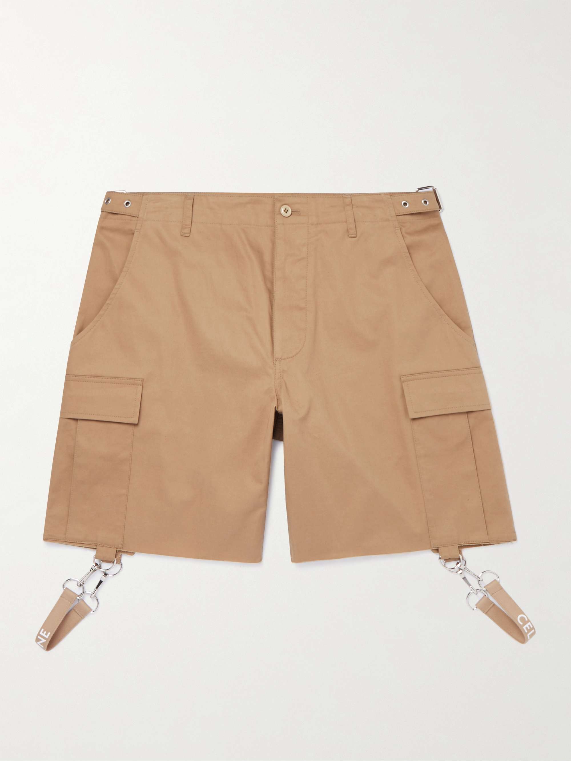 CELINE HOMME Wide-Leg Strap-Detailed Cotton and Linen-Blend Cargo Shorts  for Men | MR PORTER