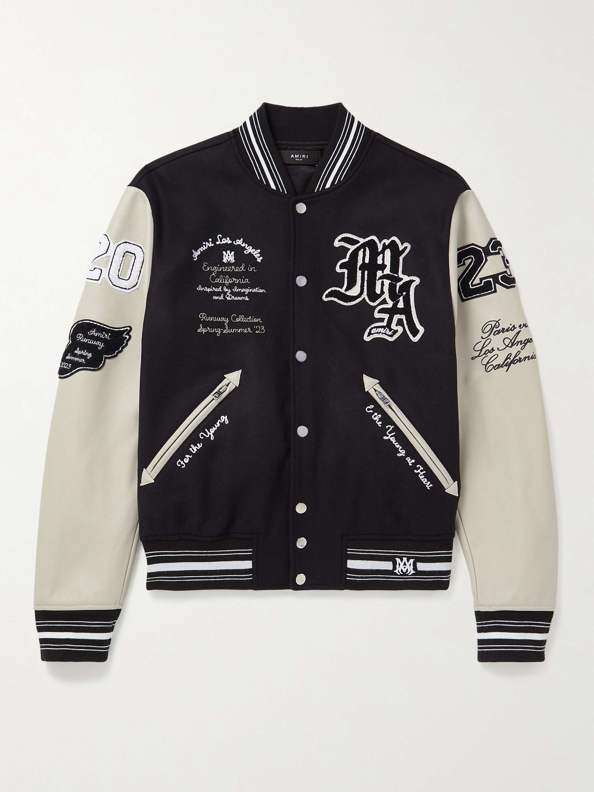 Appliquéd Embroidered Wool-Blend and Leather Varsity Jacket