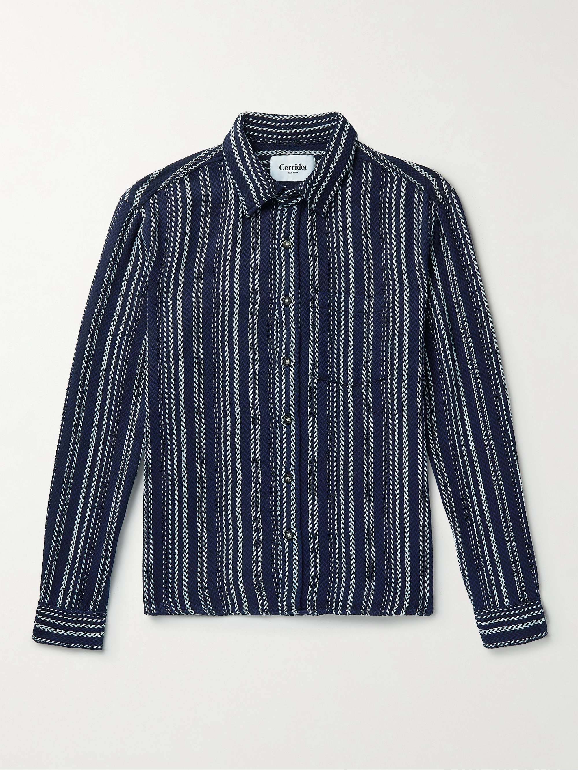 Navy Sky Captain Striped Cotton-Jacquard Shirt | CORRIDOR | MR PORTER