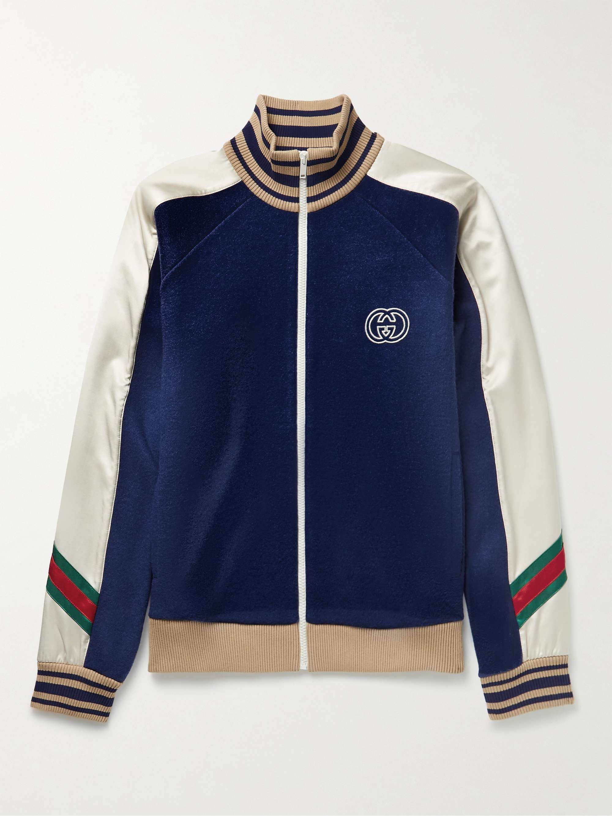 Blue Logo-Appliquéd Wool-Jersey and Satin Track Jacket | GUCCI | MR PORTER