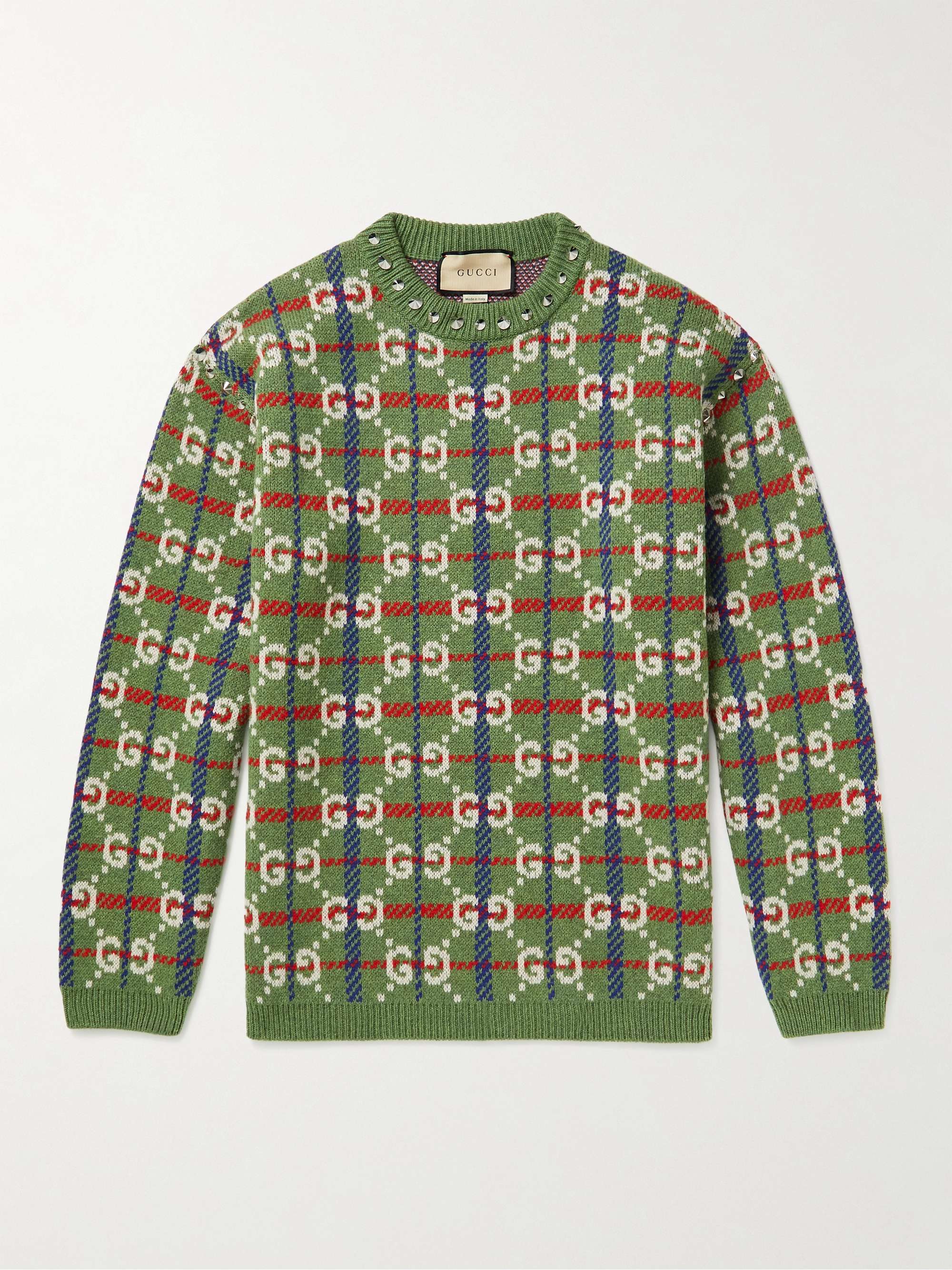 GUCCI Studded Logo-Intarsia Wool Sweater | MR PORTER