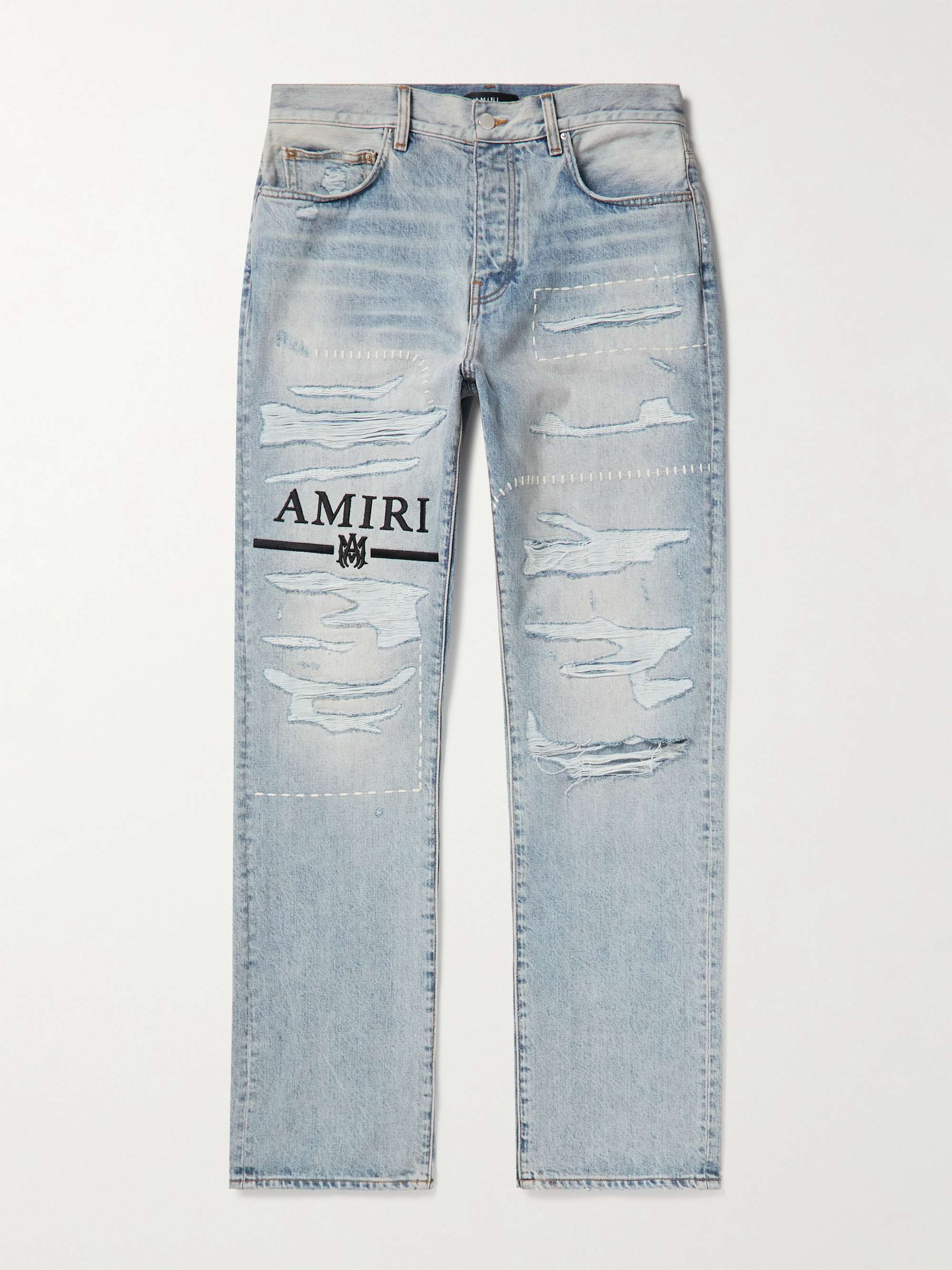 AMIRI Straight-Leg Logo-Embroidered Distressed Jeans | MR PORTER