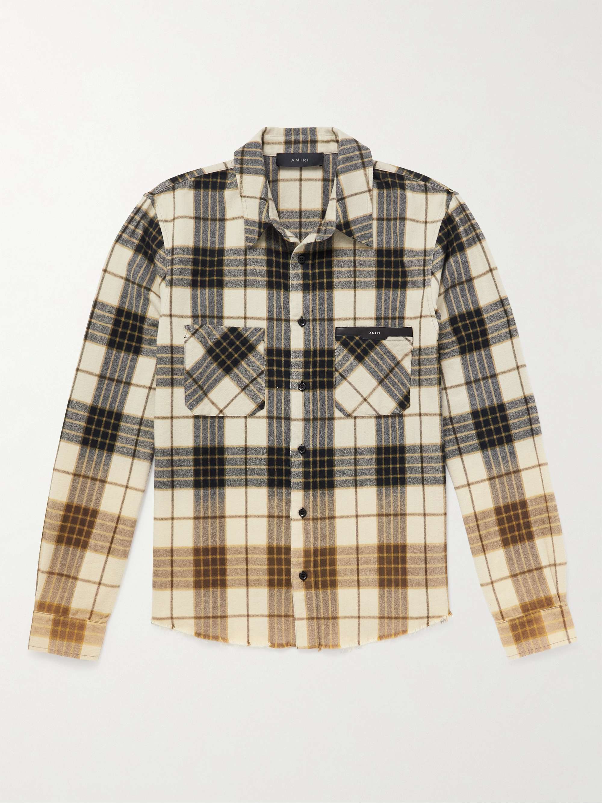 AMIRI Leather-Trimmed Frayed Checked Cotton-Flannel Shirt for Men | MR  PORTER