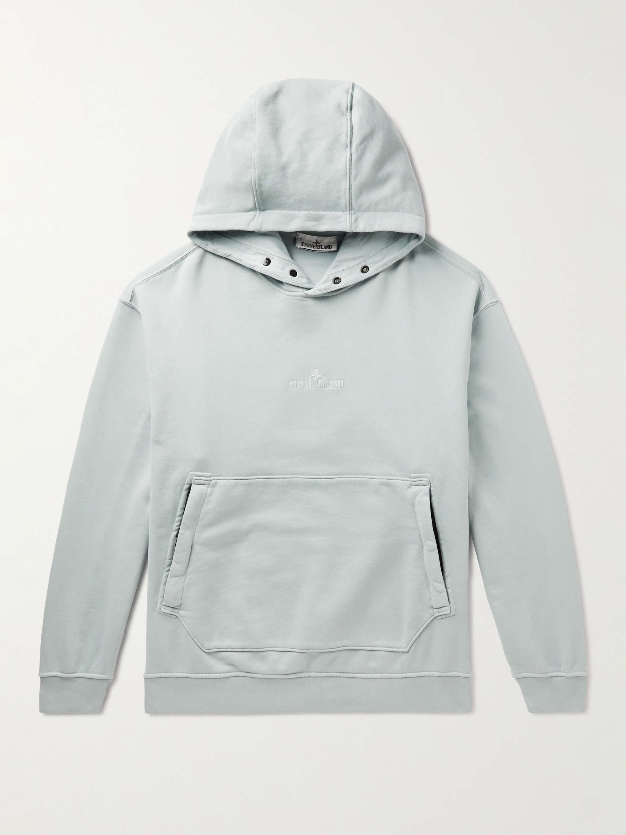 STONE ISLAND Garment-Dyed Logo-Embroidered Cotton-Jersey Hoodie for Men |  MR PORTER