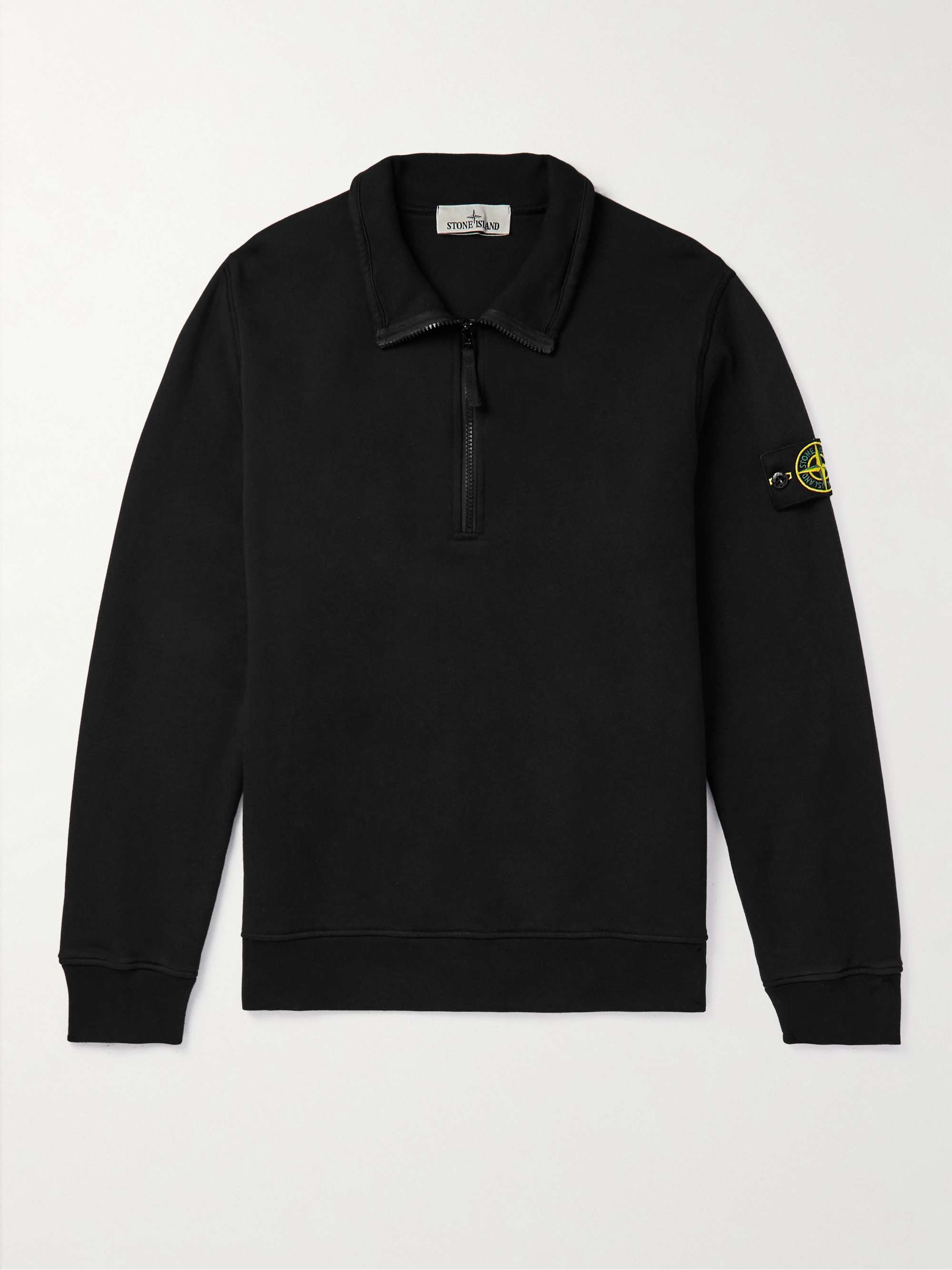 STONE ISLAND Logo-Appliquéd Garment-Dyed Cotton-Jersey Half-Zip Sweatshirt  | MR PORTER