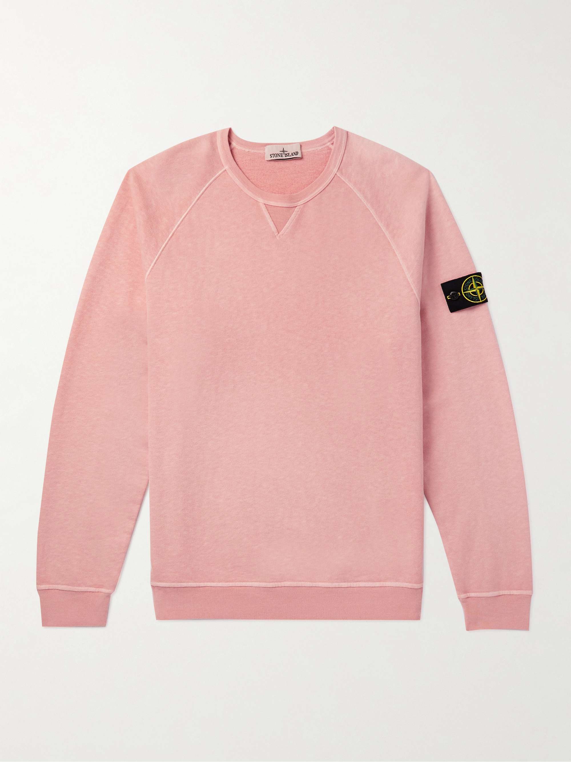 Pink Logo-Appliquéd Garment-Dyed Cotton-Jersey Sweatshirt | STONE ISLAND |  MR PORTER