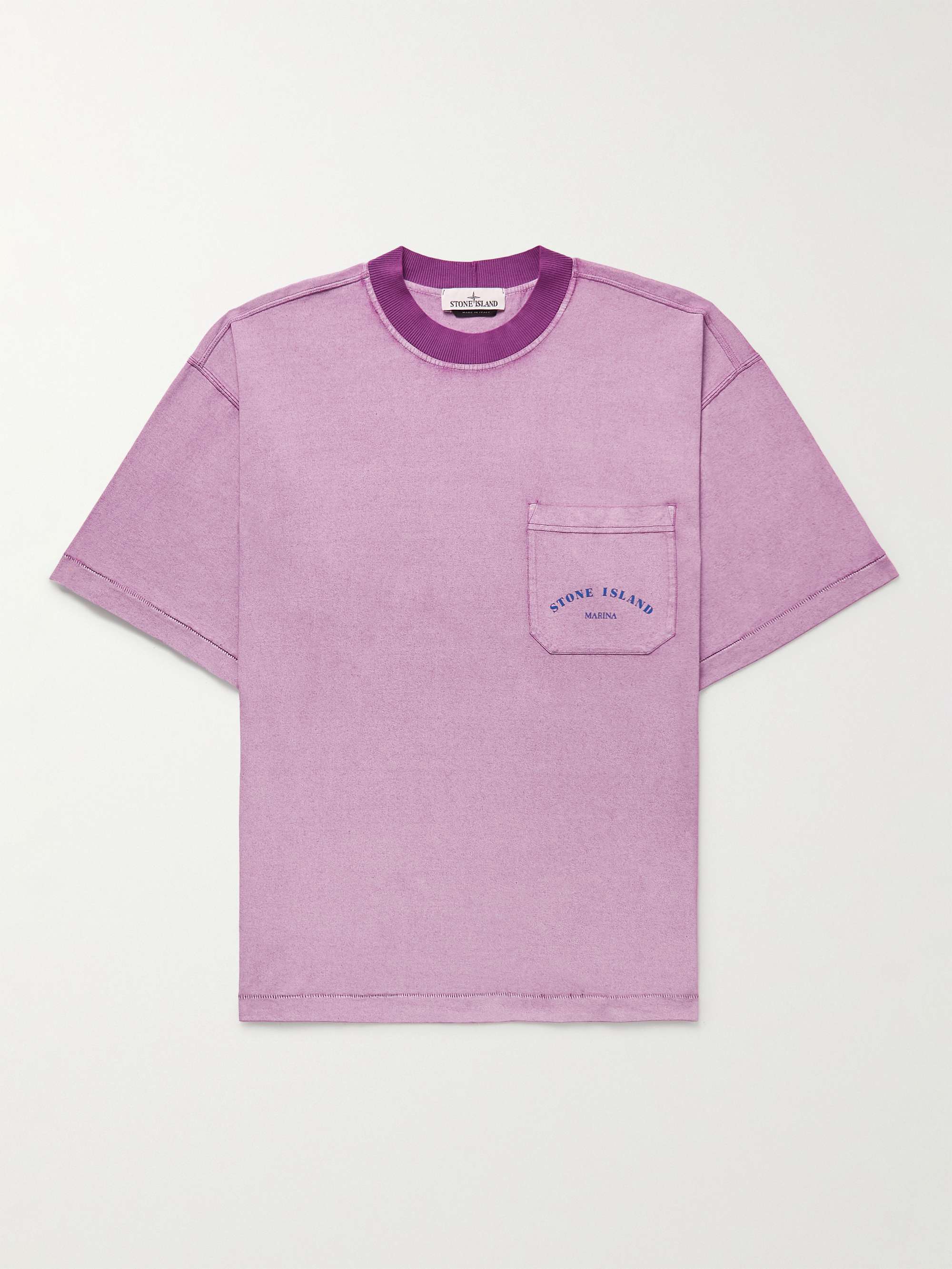STONE ISLAND Marina Garment-Dyed Logo-Print Cotton-Jersey T-Shirt for Men |  MR PORTER