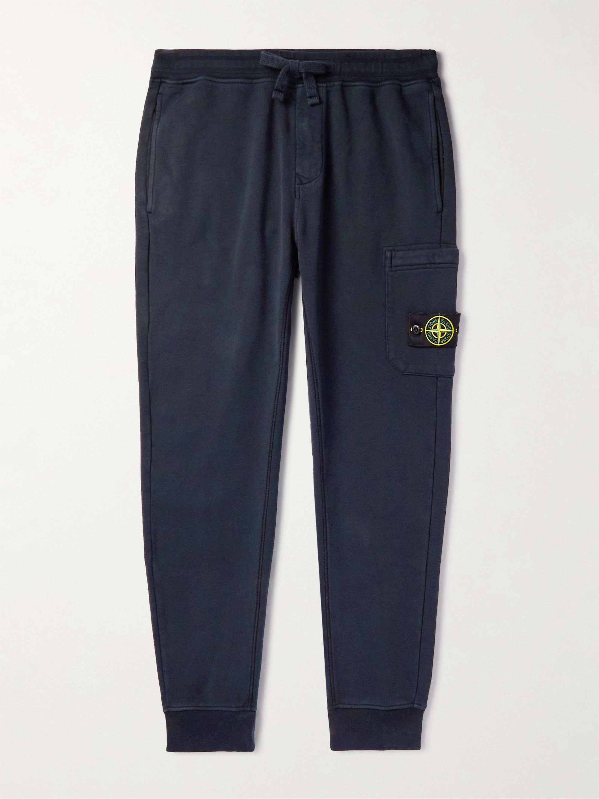 STONE ISLAND Tapered Logo-Appliquéd Garment-Dyed Cotton-Jersey Sweatpants |  MR PORTER