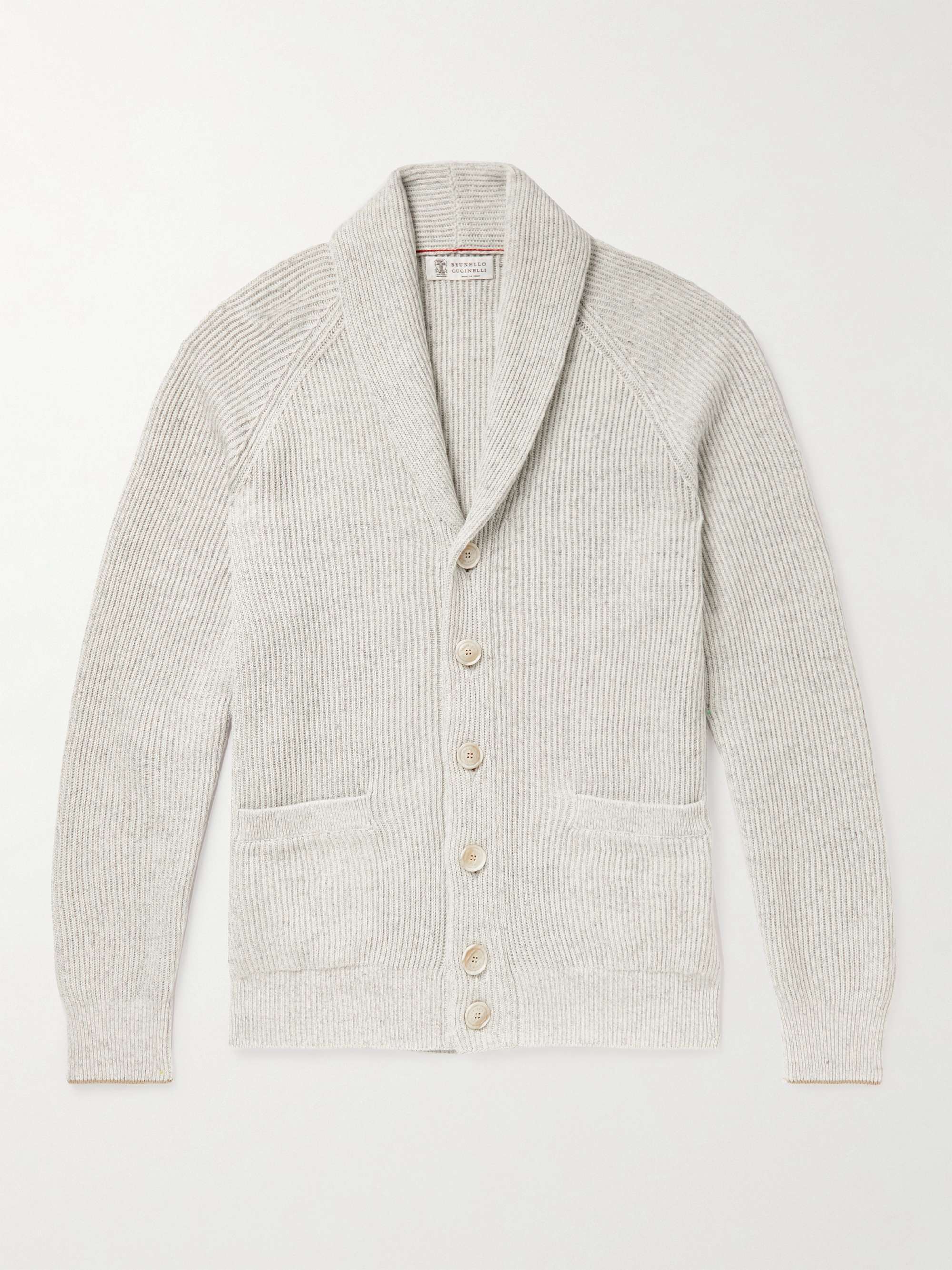 BRUNELLO CUCINELLI Shawl-Collar Ribbed Cotton and Linen-Blend Cardigan | MR  PORTER