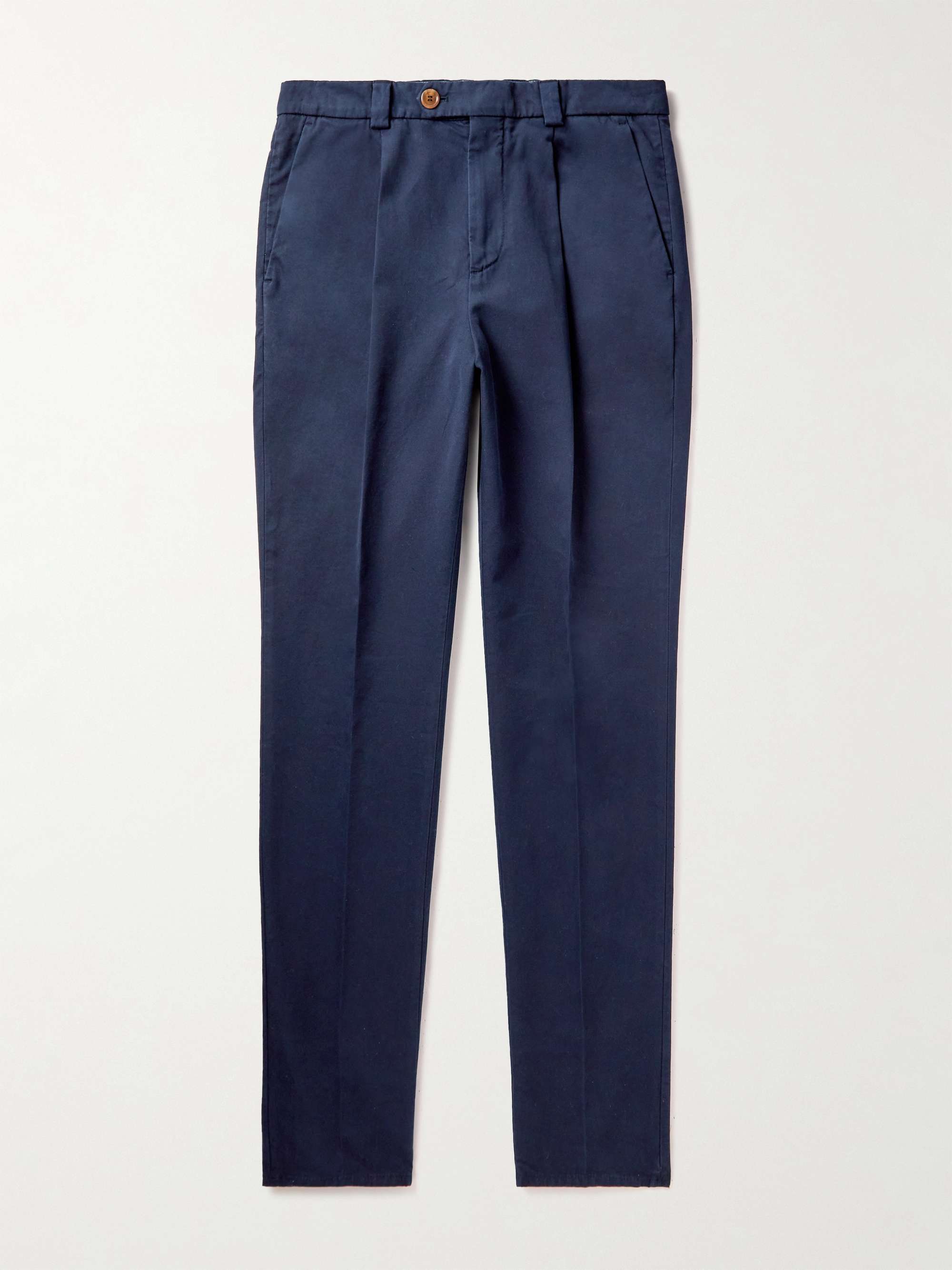 Navy Straight-Leg Pleated Cotton-Twill Trousers | BRUNELLO CUCINELLI | MR  PORTER