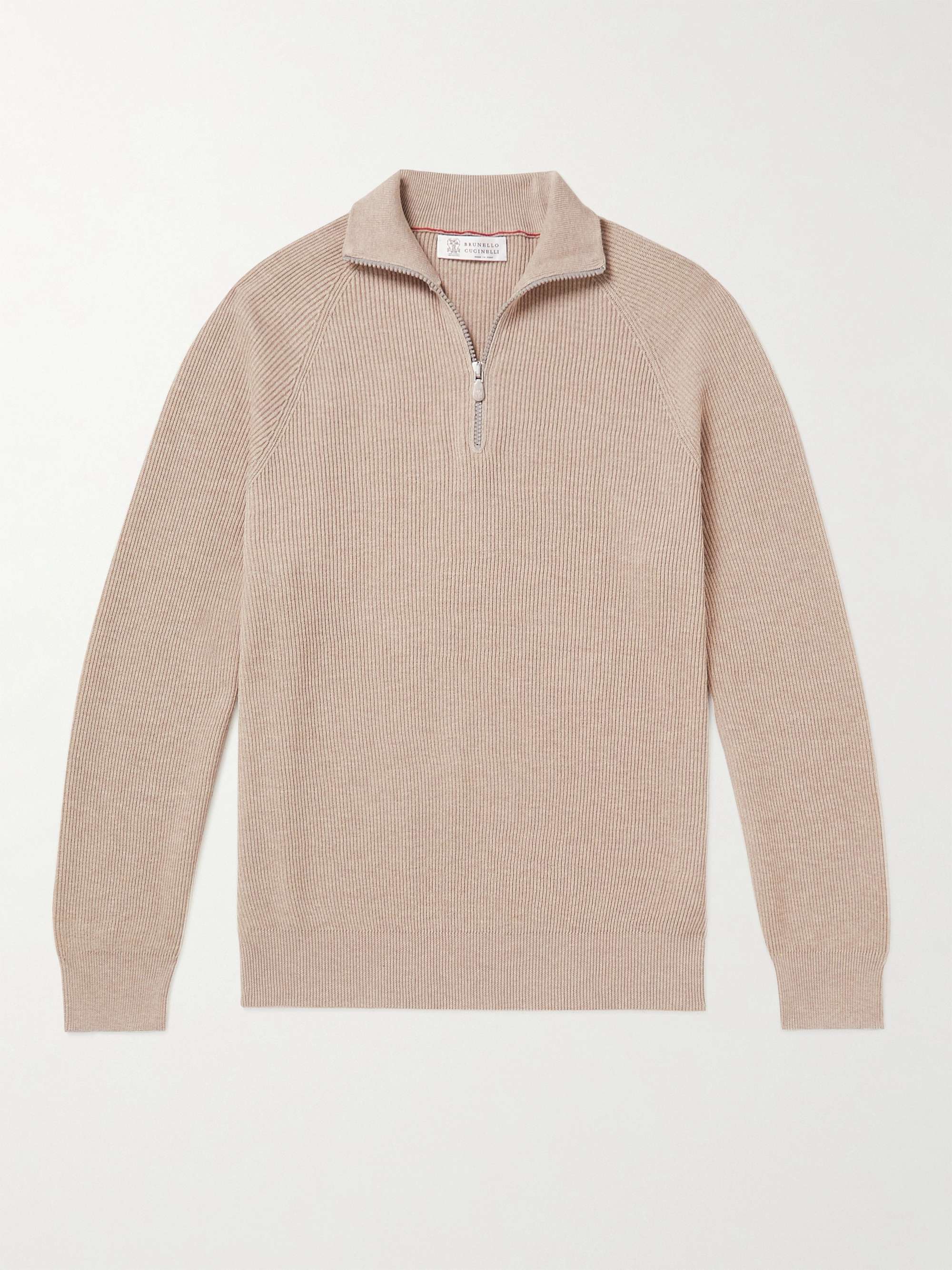 BRUNELLO CUCINELLI Ribbed Cotton Half-Zip Sweater for Men | MR PORTER