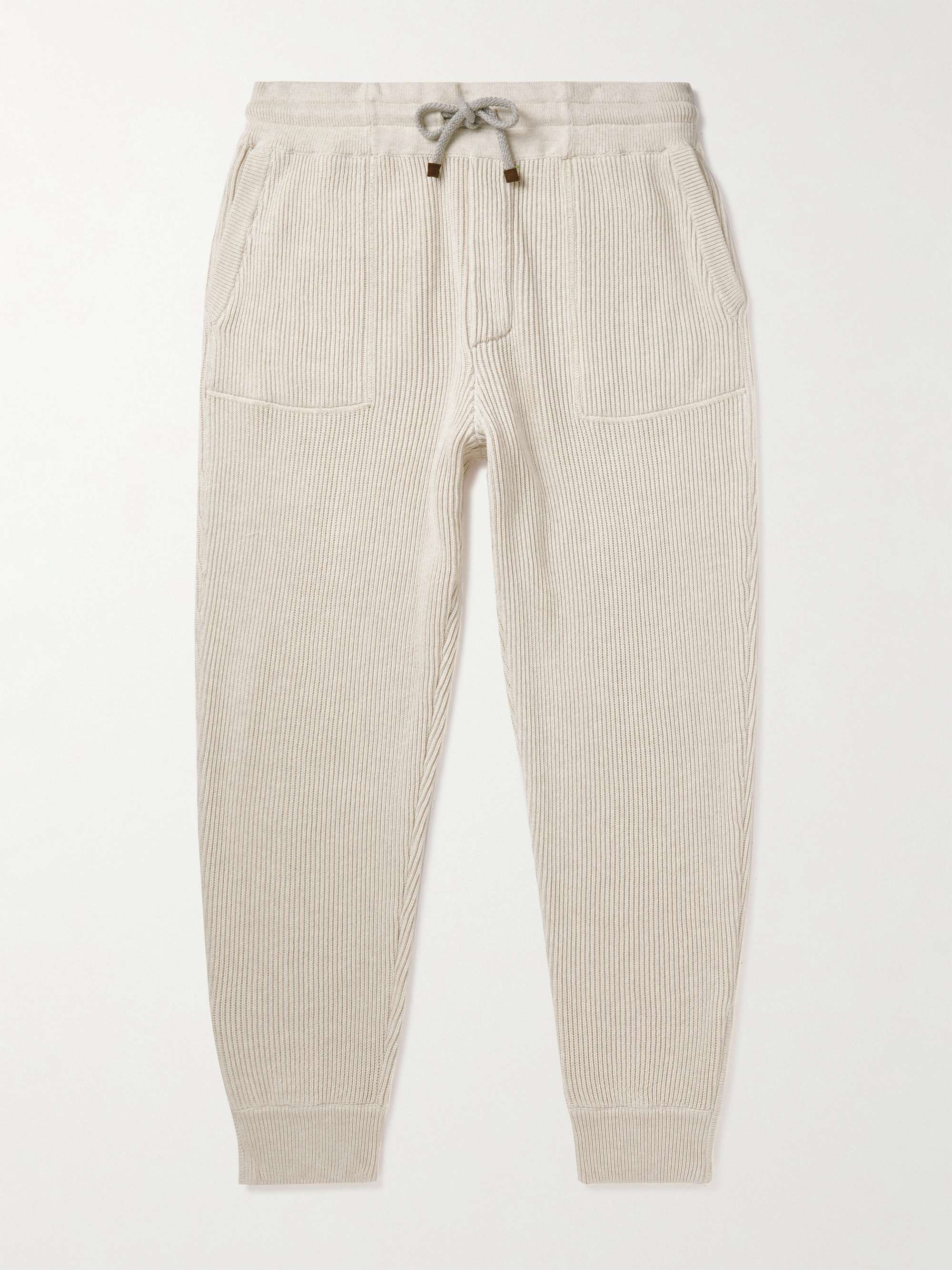 BRUNELLO CUCINELLI Tapered Ribbed Cotton Sweatpants for Men | MR PORTER