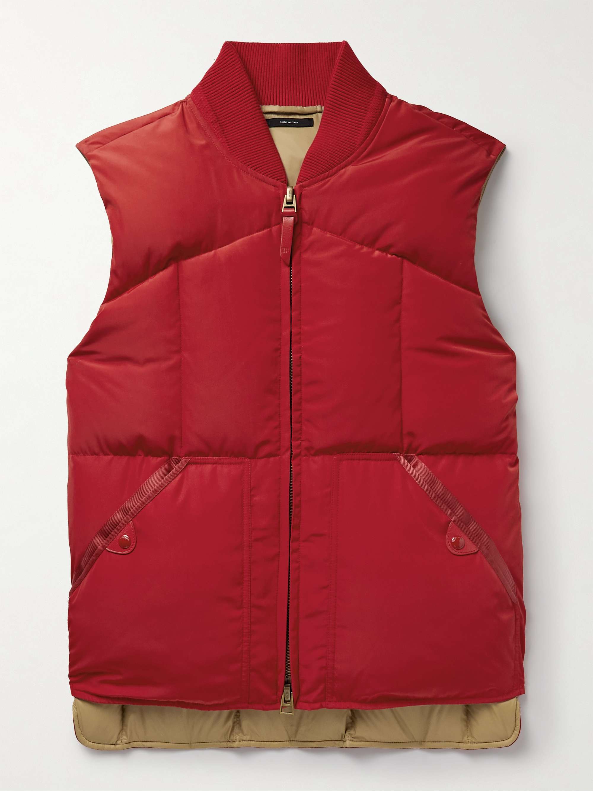 Red Leather-Trimmed Quilted Shell Down Gilet | TOM FORD | MR PORTER