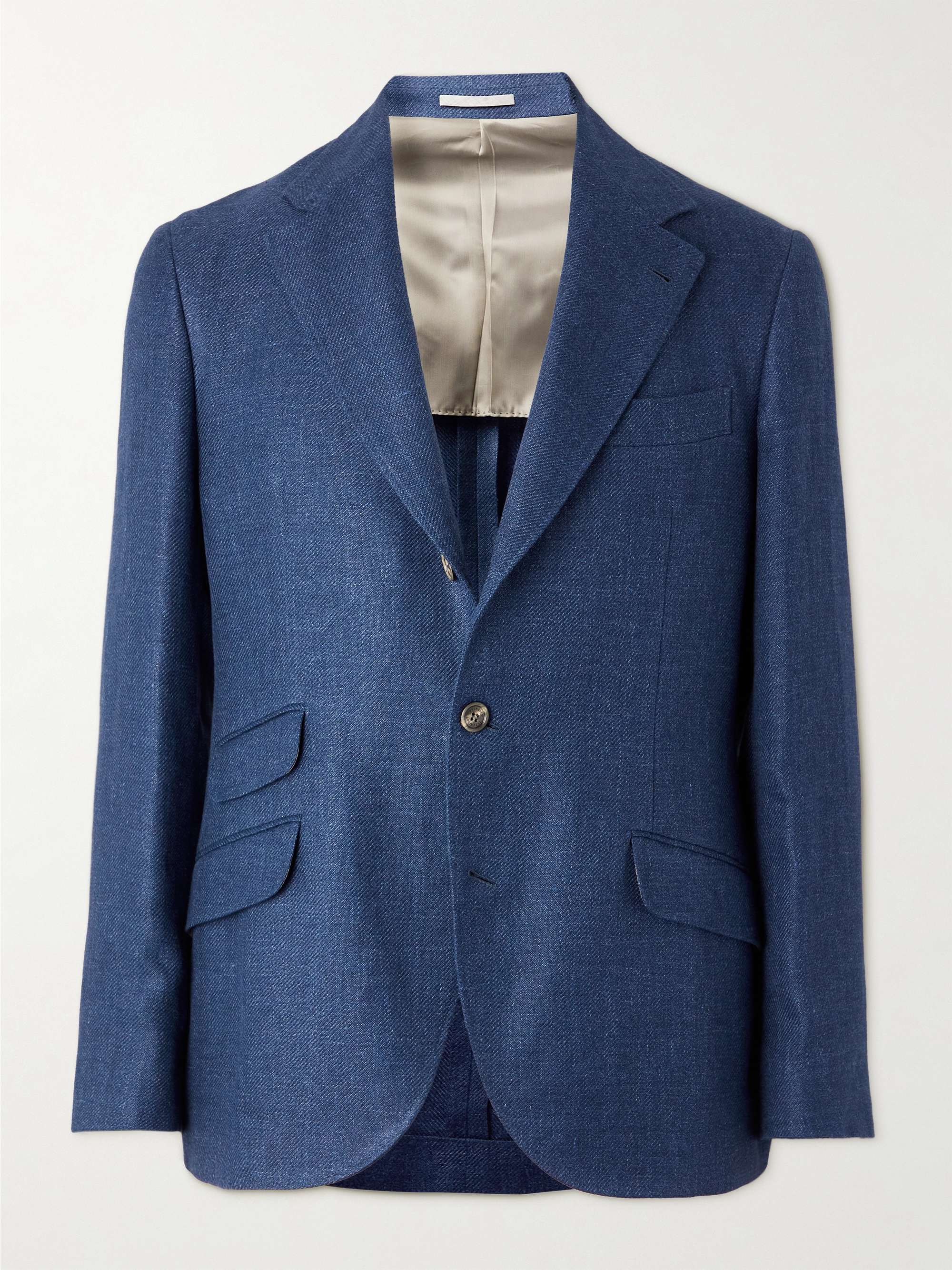 Navy Slim-Fit Linen, Wool and Silk-Blend Blazer | BRUNELLO CUCINELLI | MR  PORTER