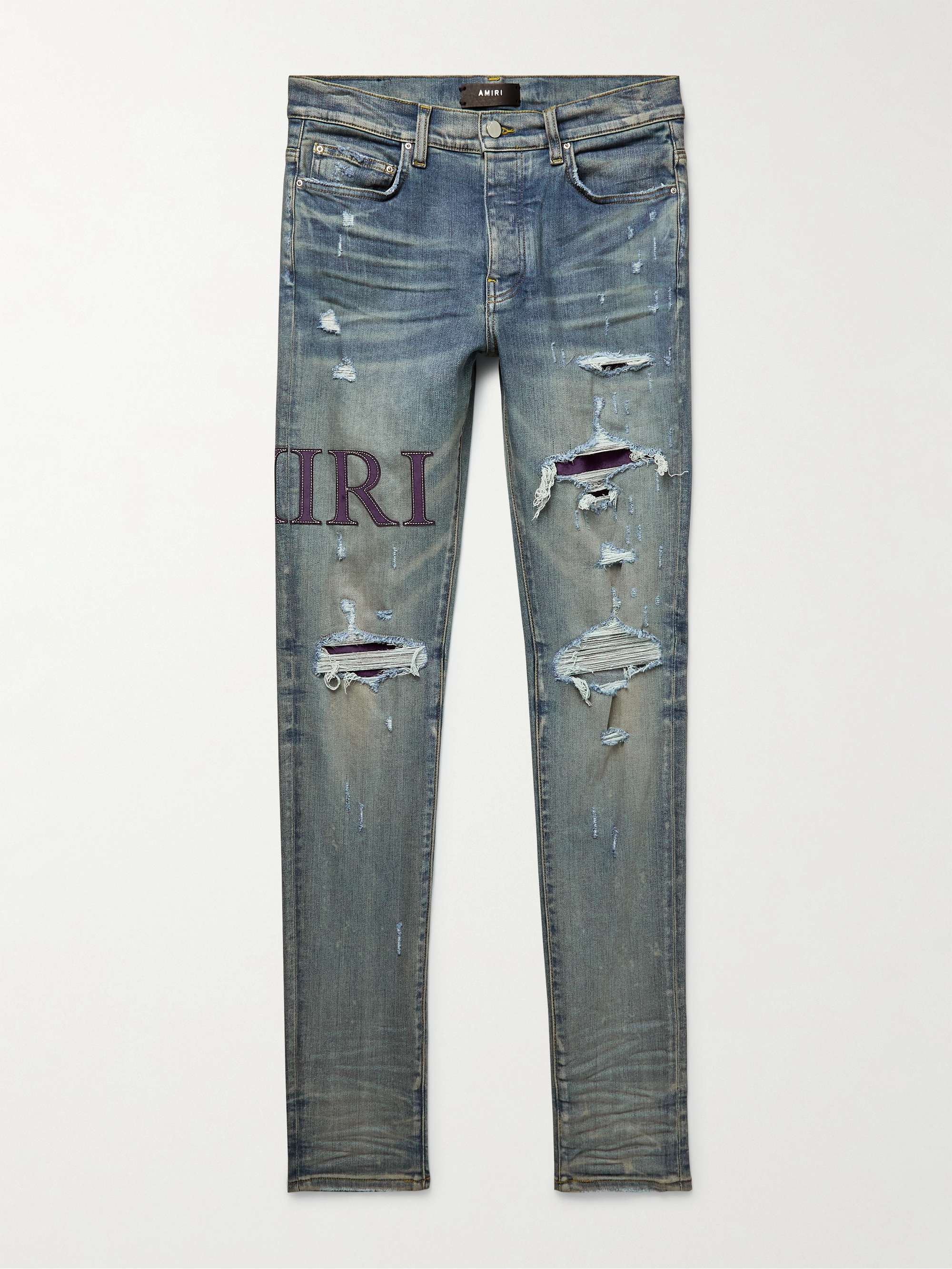 Light denim Skinny-Fit Logo-Appliquéd Distressed Jeans | AMIRI | MR PORTER