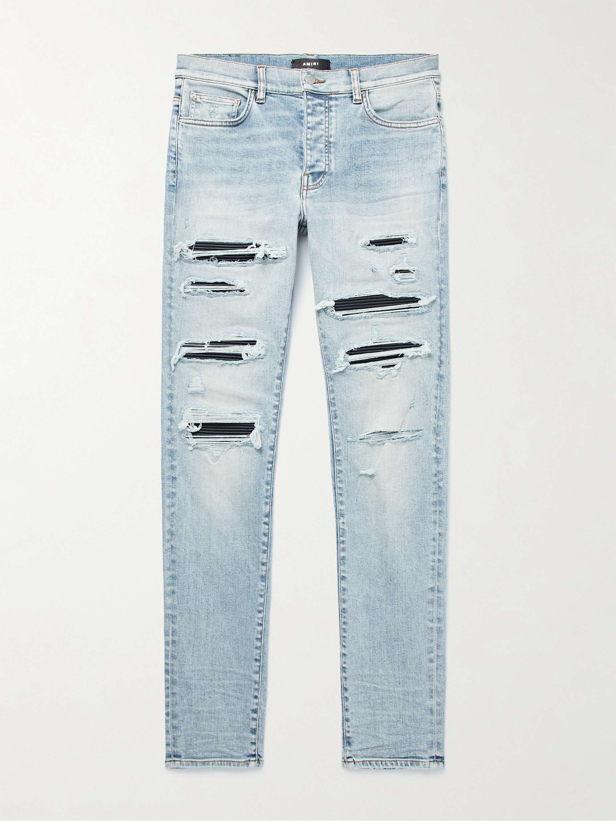 AMIRI Thrasher Skinny-Fit Leather-Panelled Distressed Jeans for Men | MR  PORTER