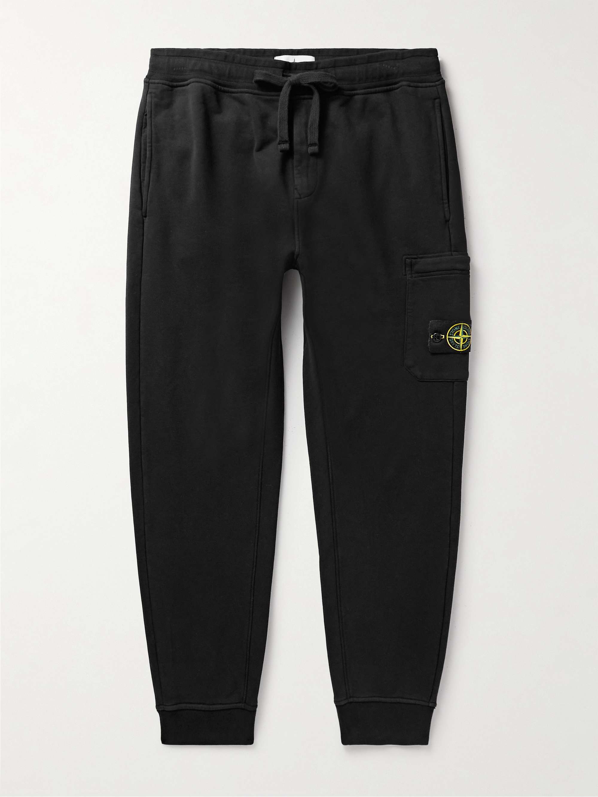 STONE ISLAND Tapered Logo-Appliquéd Garment-Dyed Cotton-Jersey Sweatpants |  MR PORTER