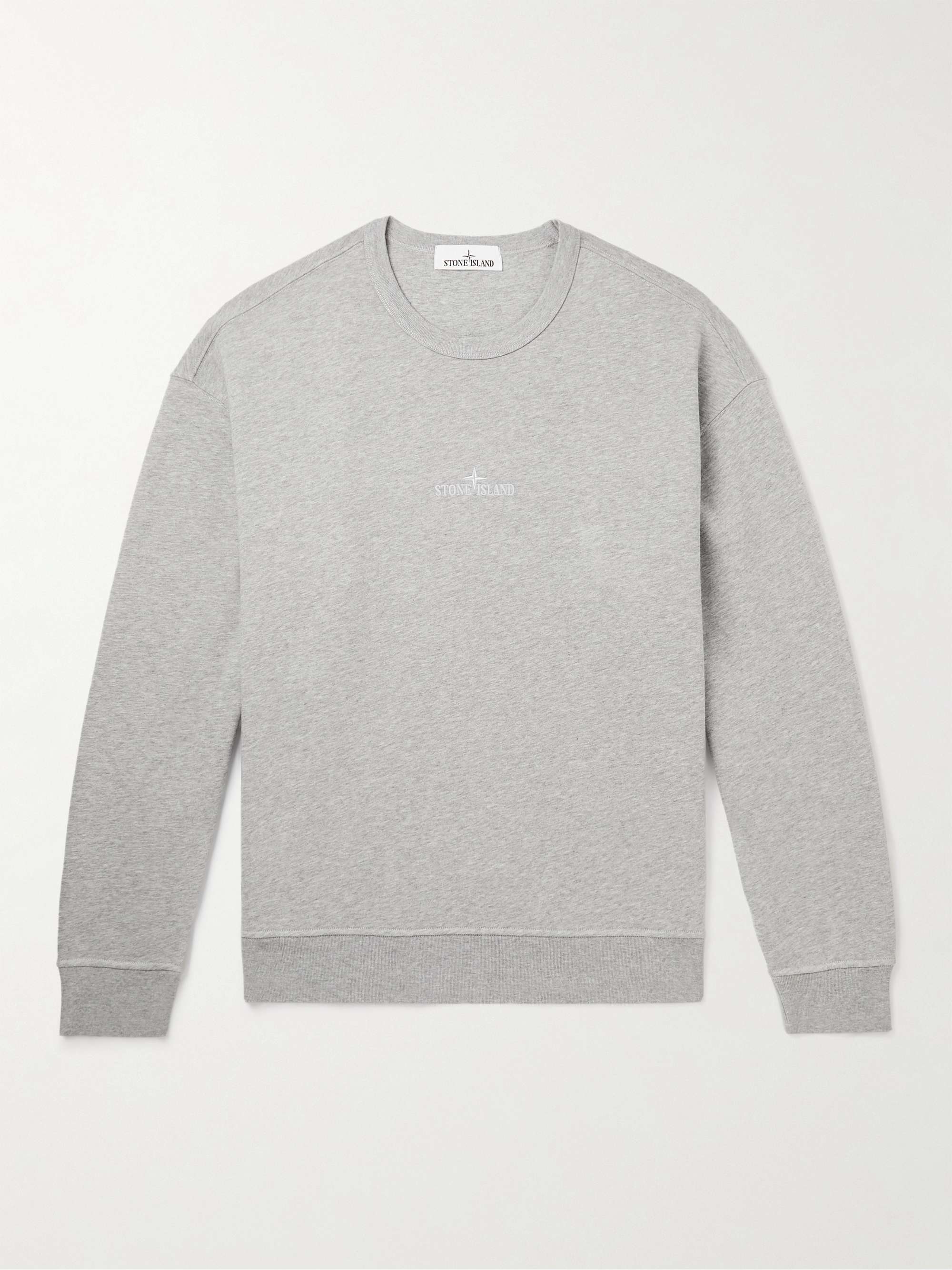 STONE ISLAND Logo-Embroidered Garment-Dyed Cotton-Jersey Sweatshirt for Men  | MR PORTER