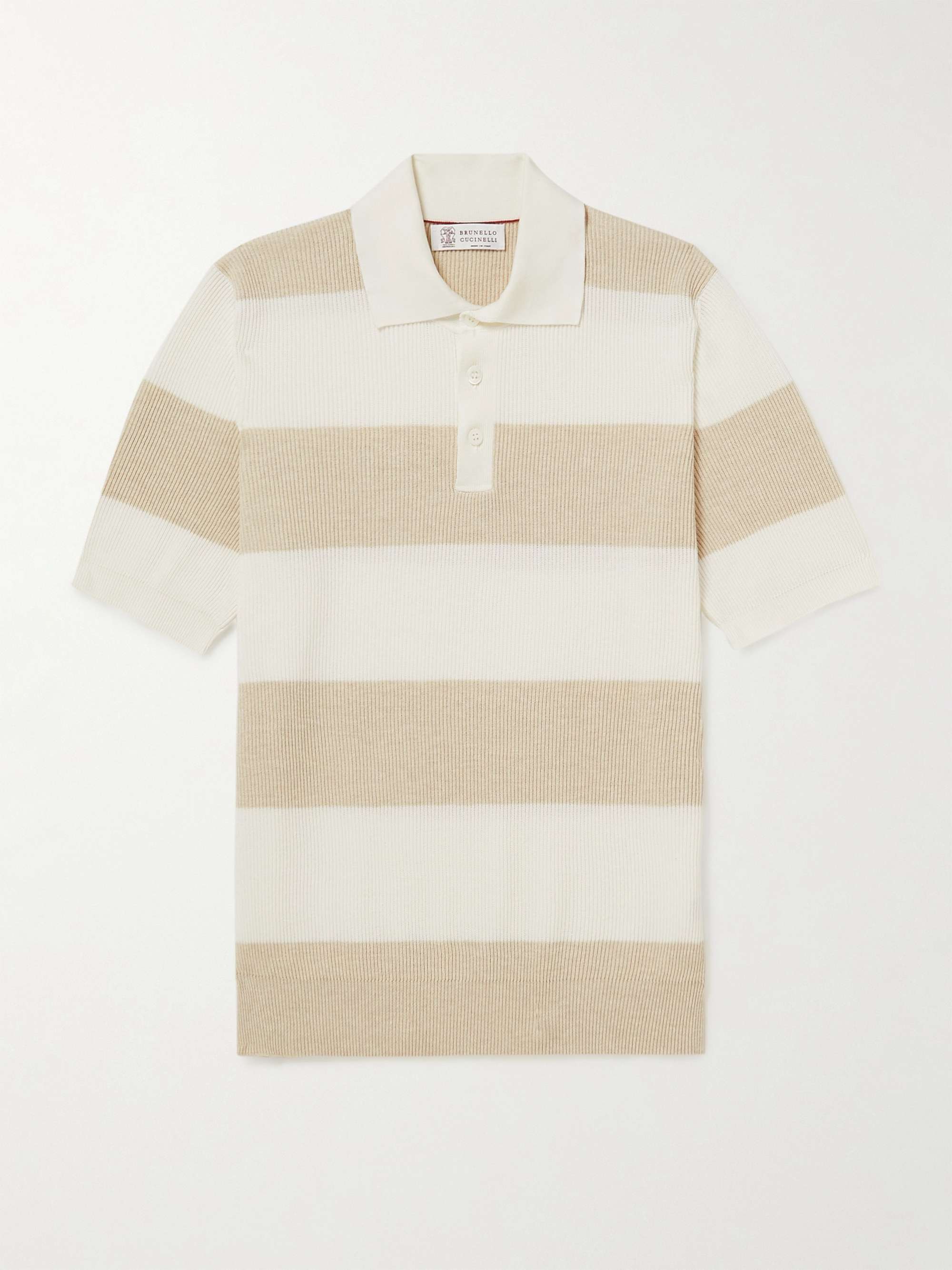 BRUNELLO CUCINELLI Striped Ribbed Cotton Polo Shirt for Men | MR PORTER