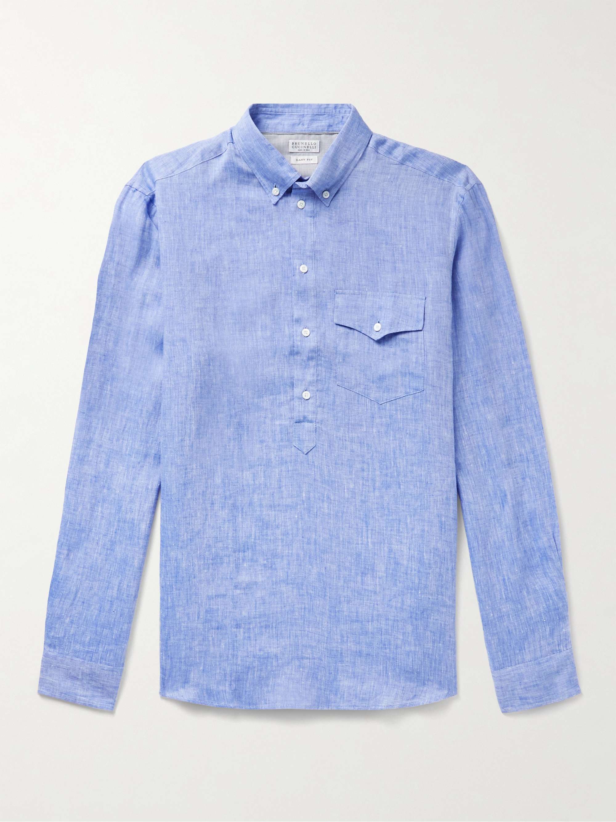 BRUNELLO CUCINELLI Button-Down Collar Slub Linen Half-Placket Shirt for Men  | MR PORTER