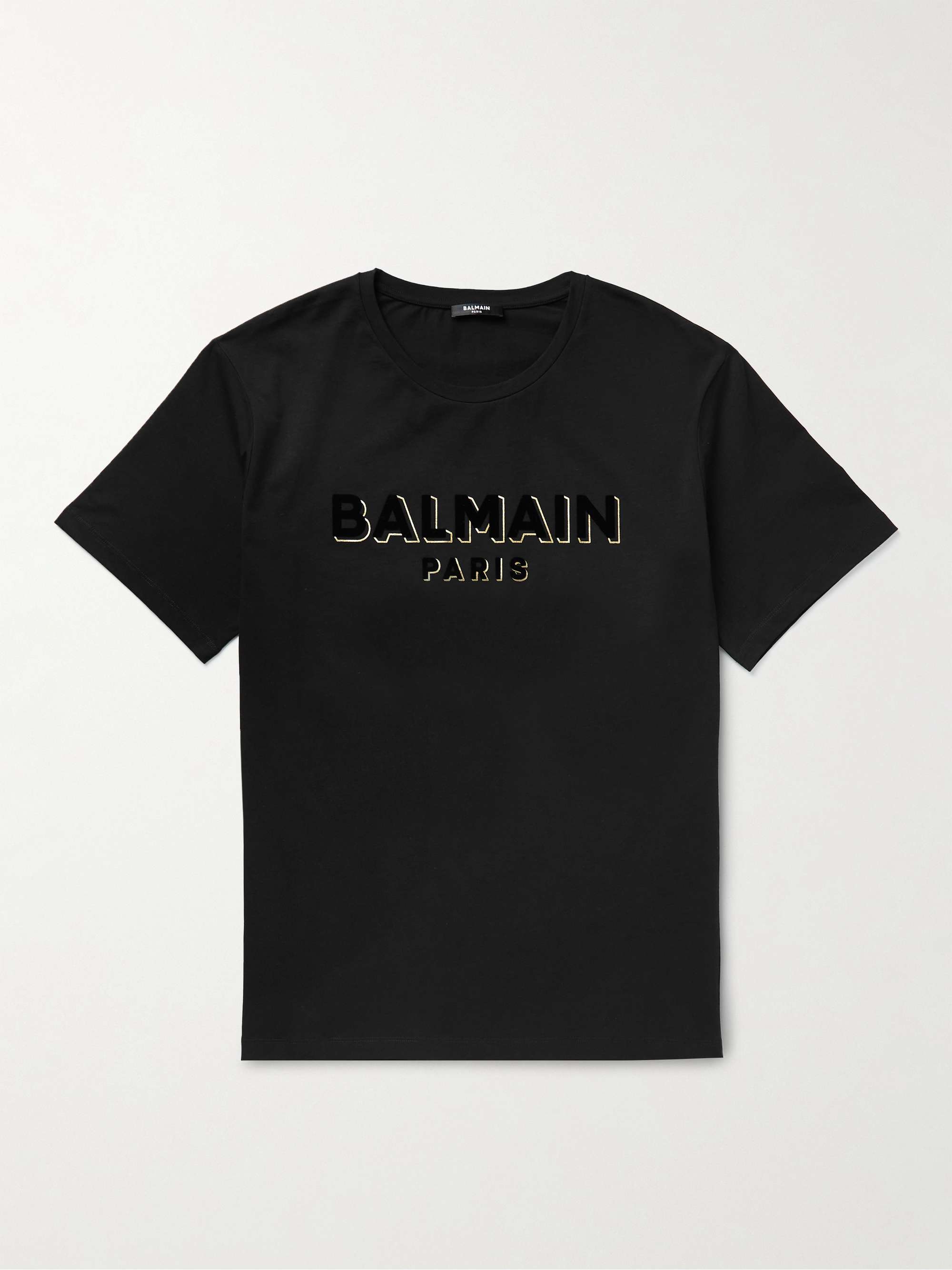 BALMAIN Logo-Flocked Cotton-Jersey T-Shirt | MR PORTER