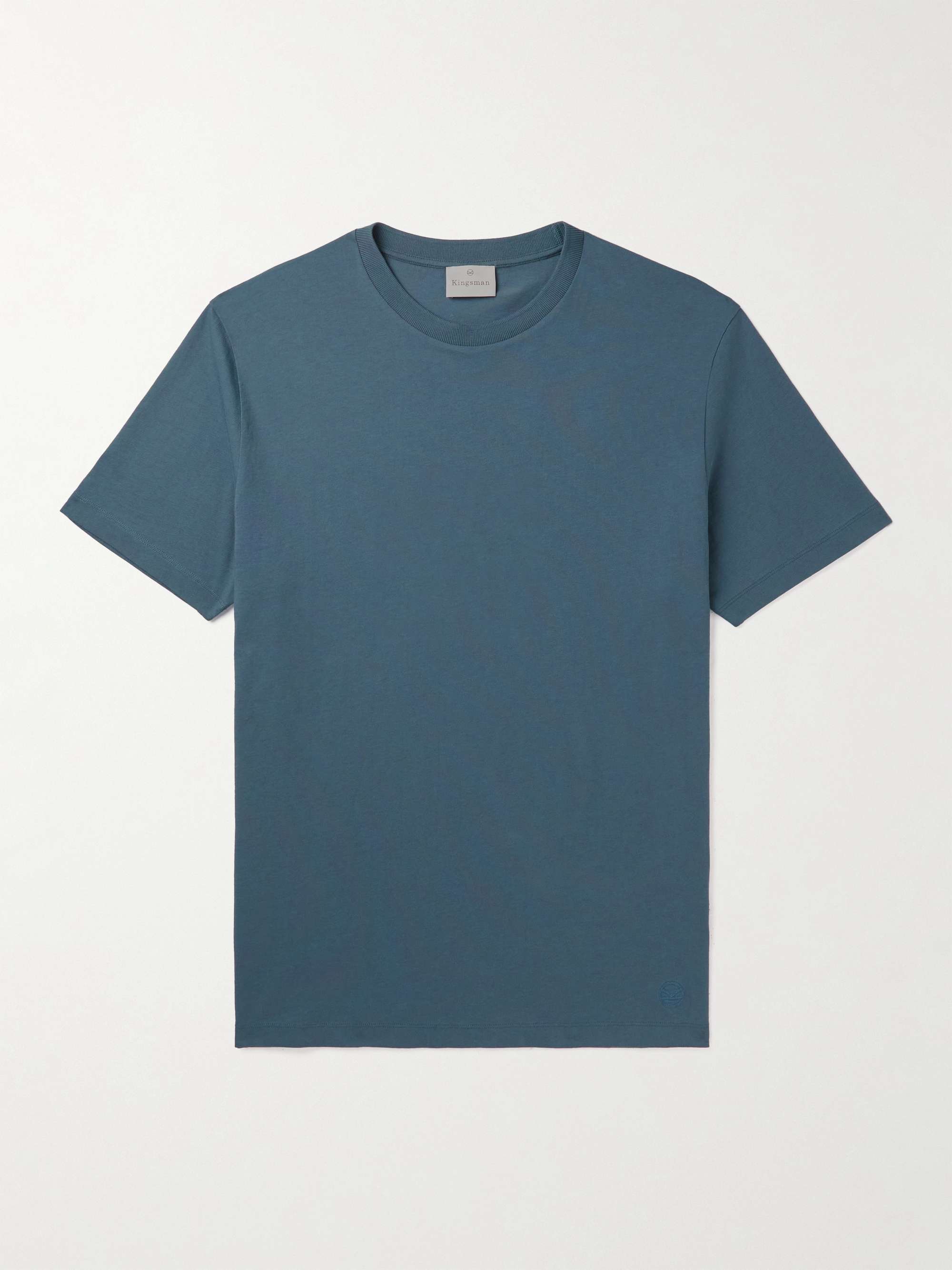 Blue Logo-Embroidered Pima Cotton-Jersey T-Shirt | KINGSMAN | MR PORTER