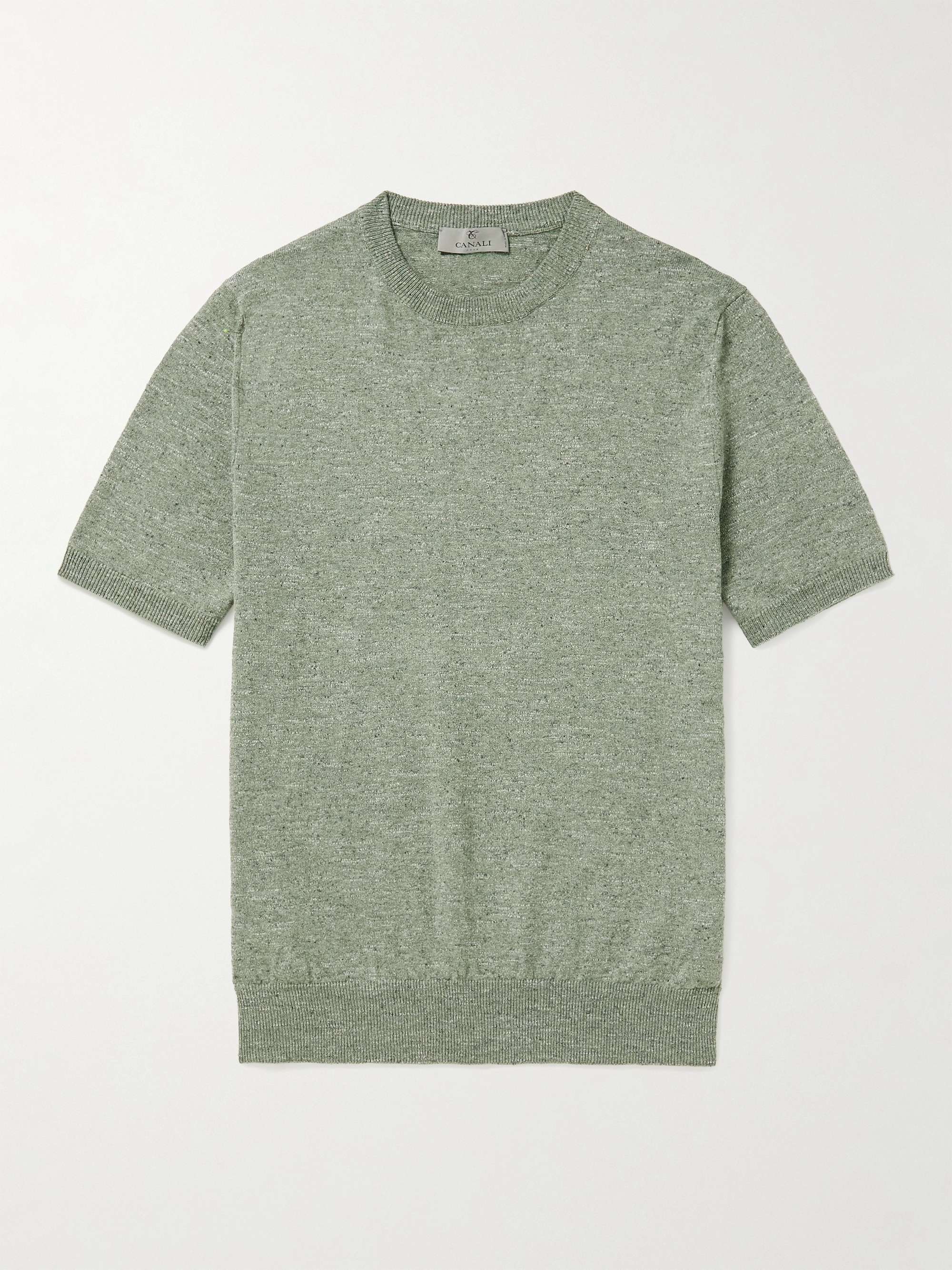 Light green Mélange Cotton and Linen-Blend T-Shirt | CANALI | MR PORTER