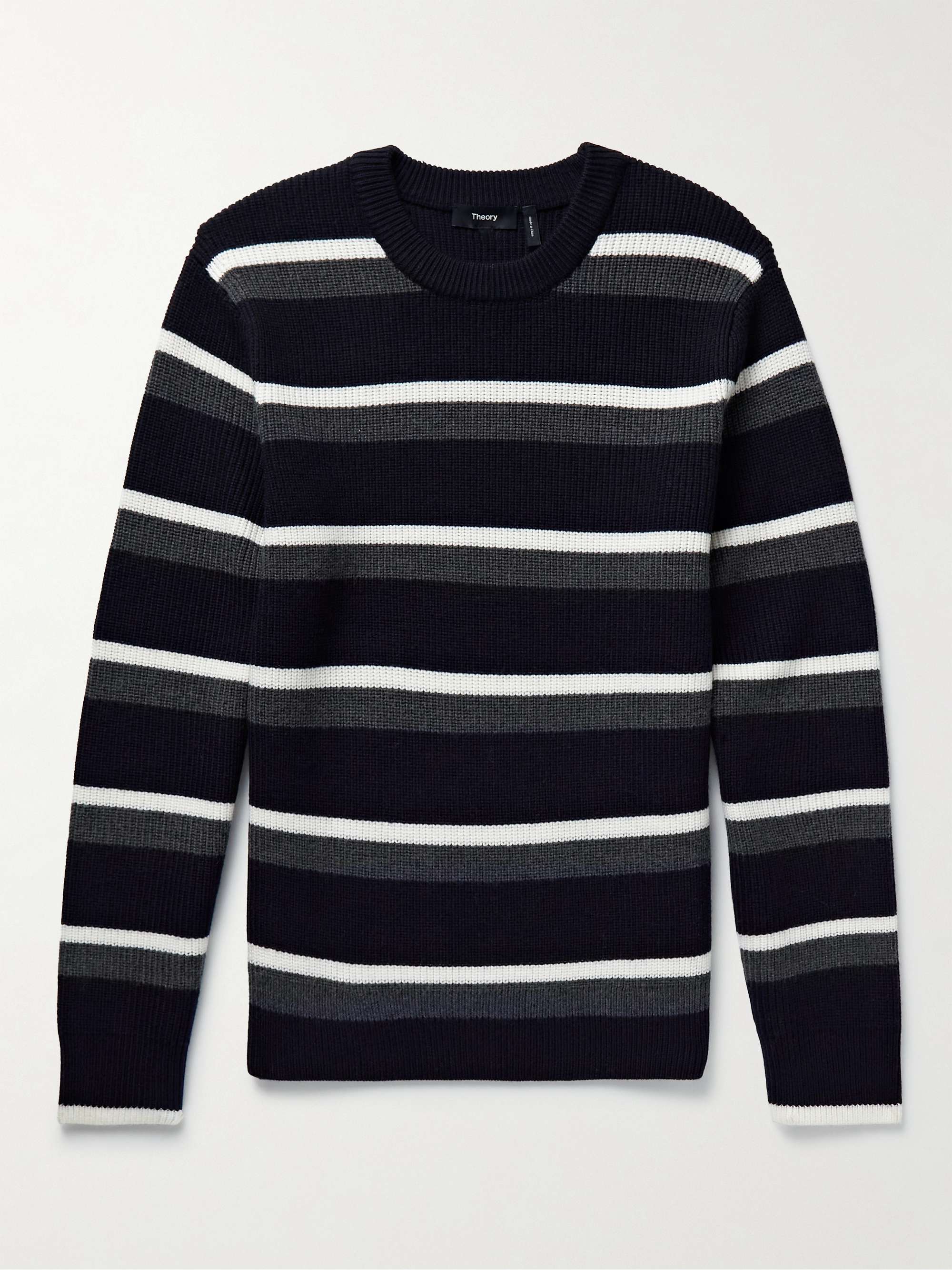 Black Gary Ribbed Striped Wool Sweater | THEORY | MR PORTER