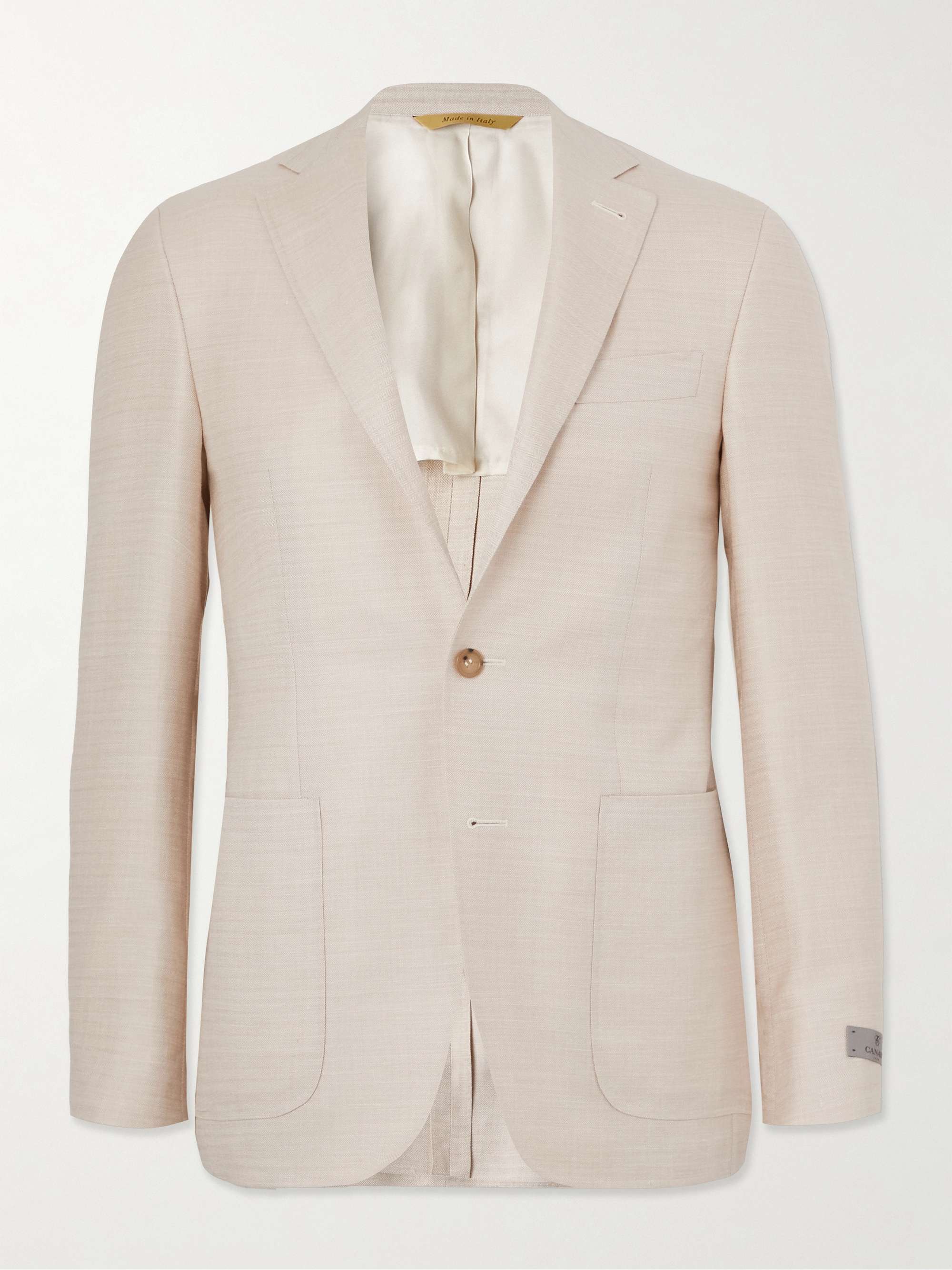 Beige Herringbone Wool, Silk and Linen-Blend Blazer | CANALI | MR PORTER