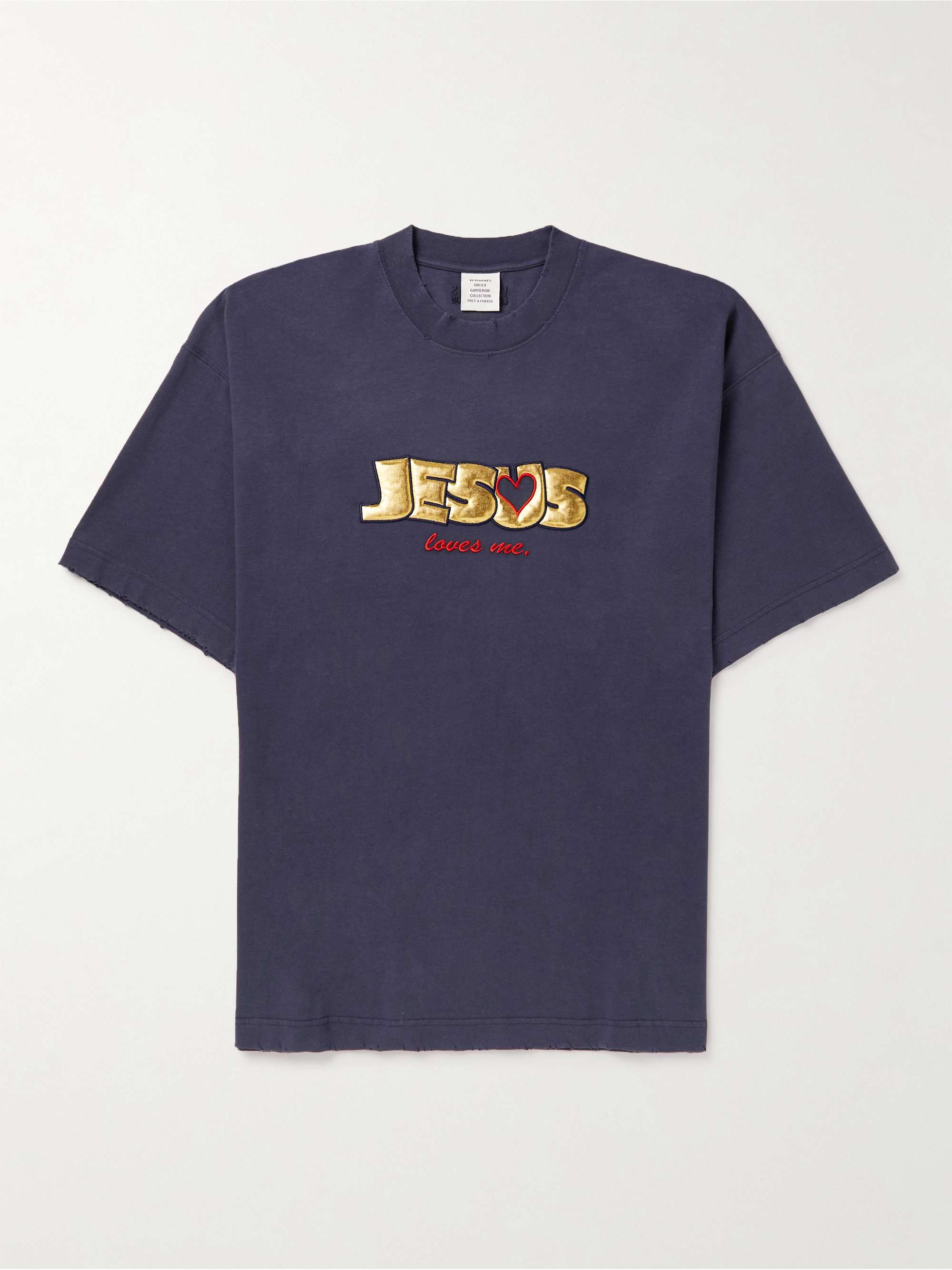 VETEMENTS Oversized Distressed Appliquéd Cotton-Jersey T-Shirt for Men | MR  PORTER