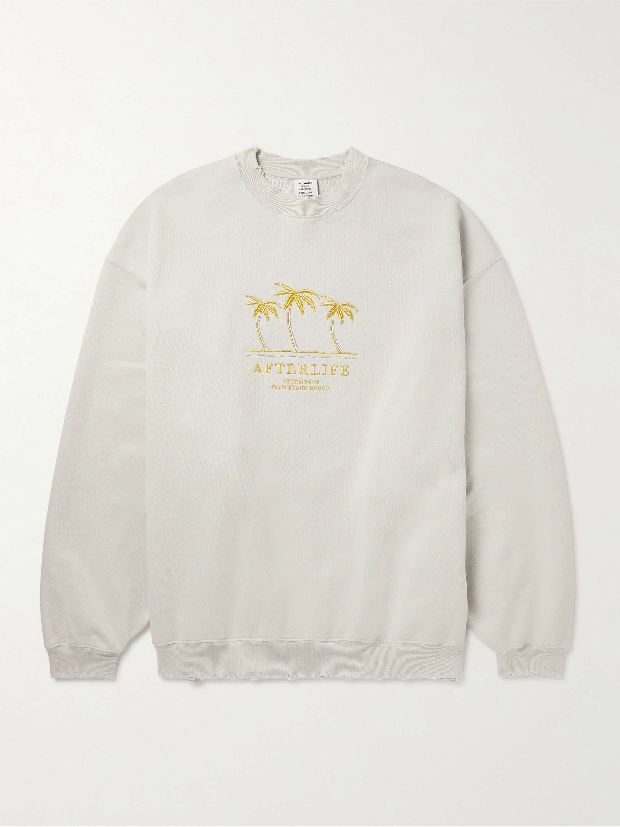 White Oversized Embroidered Distressed Cotton-Blend Jersey Sweatshirt |  VETEMENTS | MR PORTER
