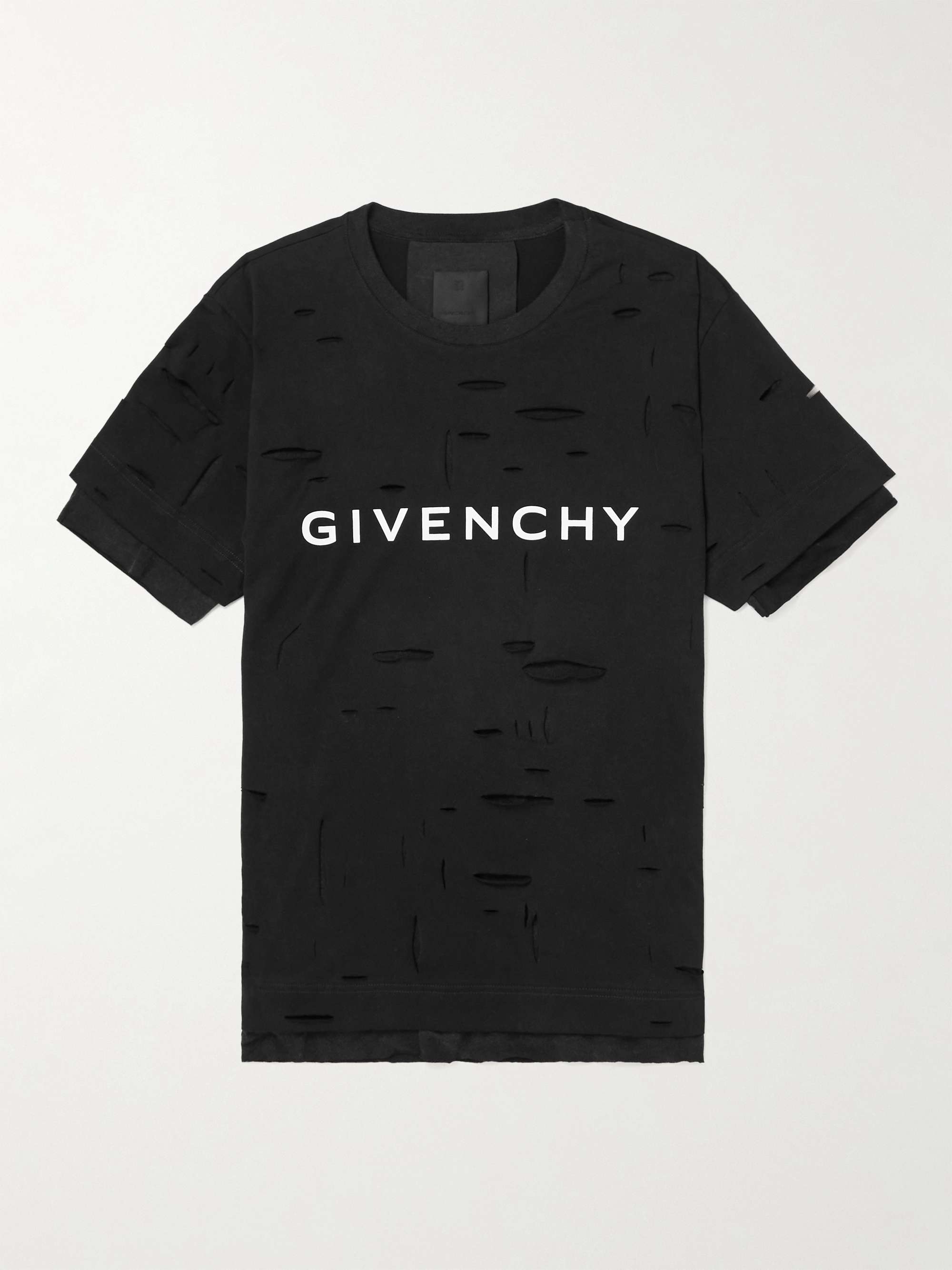 GIVENCHY Logo-Print Distressed Cotton-Jersey T-Shirt for Men | MR PORTER