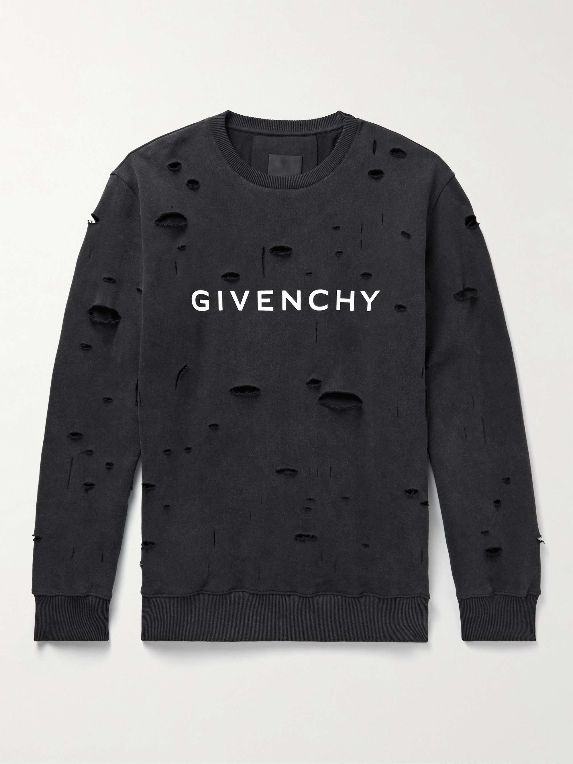 GIVENCHY Distressed Logo-Print Cotton-Jersey Sweatshirt | MR PORTER
