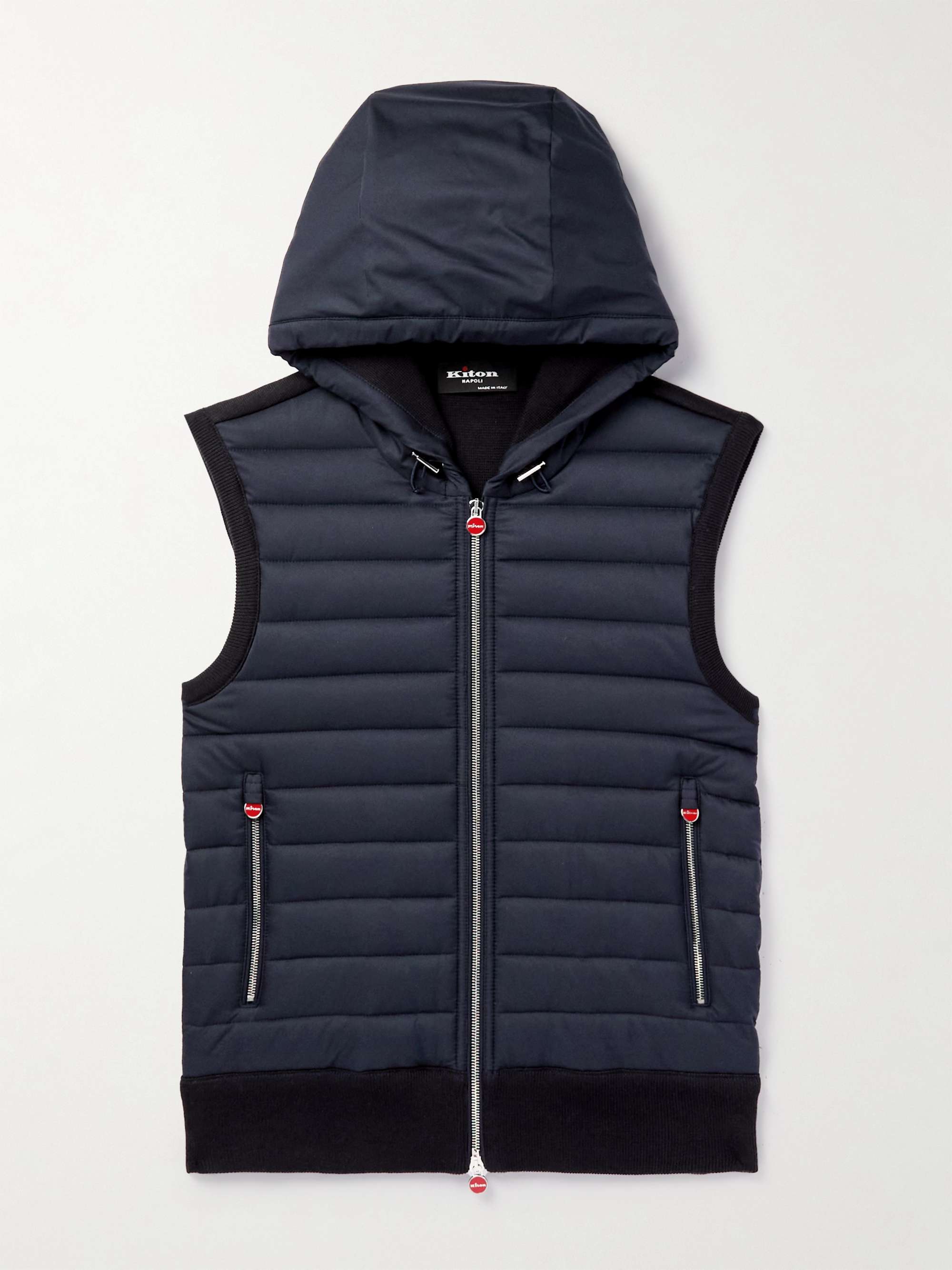 KITON Slim-Fit Panelled Quilted Shell and Cotton-Blend Hooded Gilet for Men  | MR PORTER