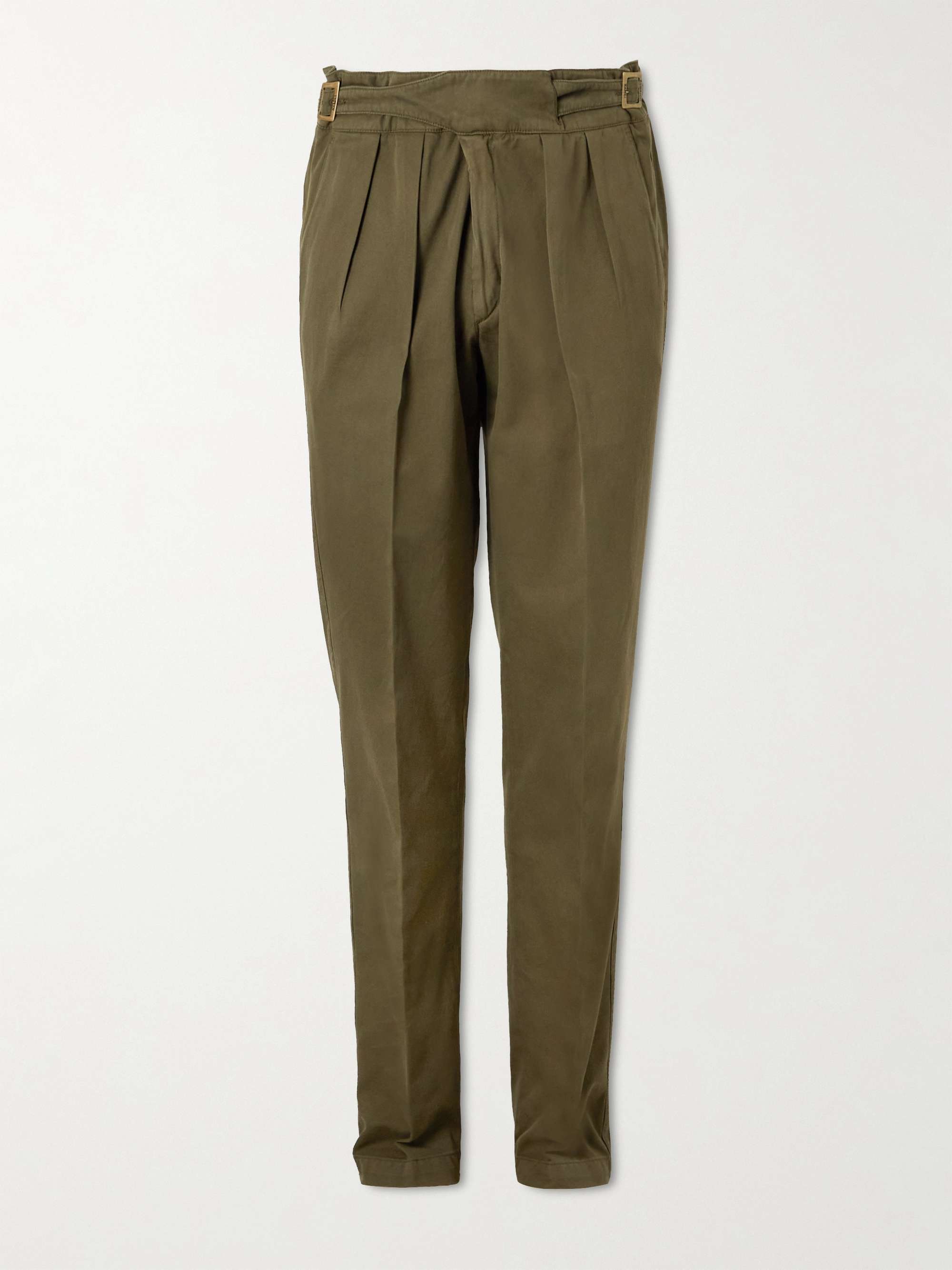 Army green Manny Tapered Pleated Cotton-Twill Trousers | RUBINACCI | MR  PORTER
