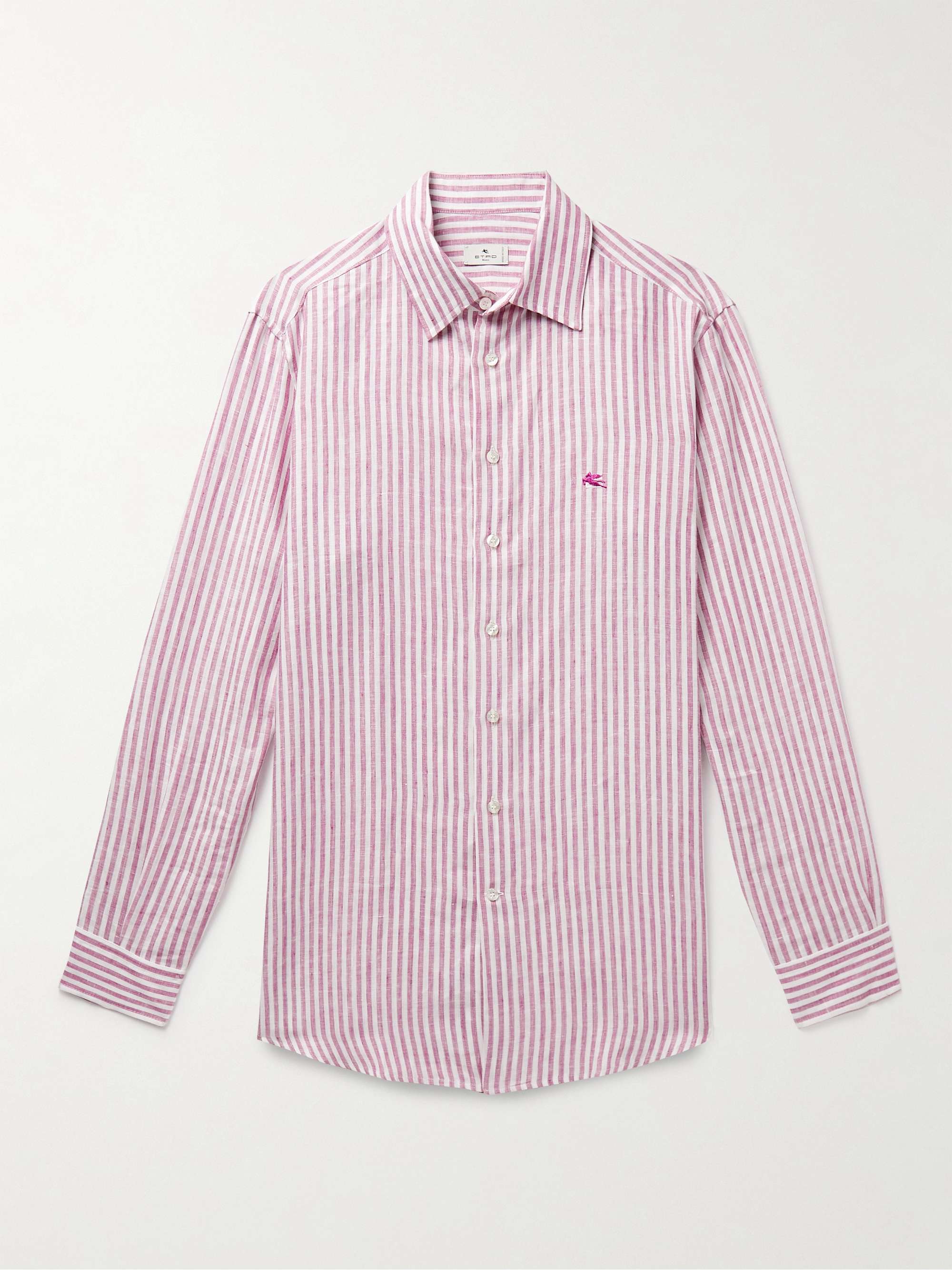 ETRO Slim-Fit Logo-Embroidered Striped Linen Shirt for Men | MR PORTER