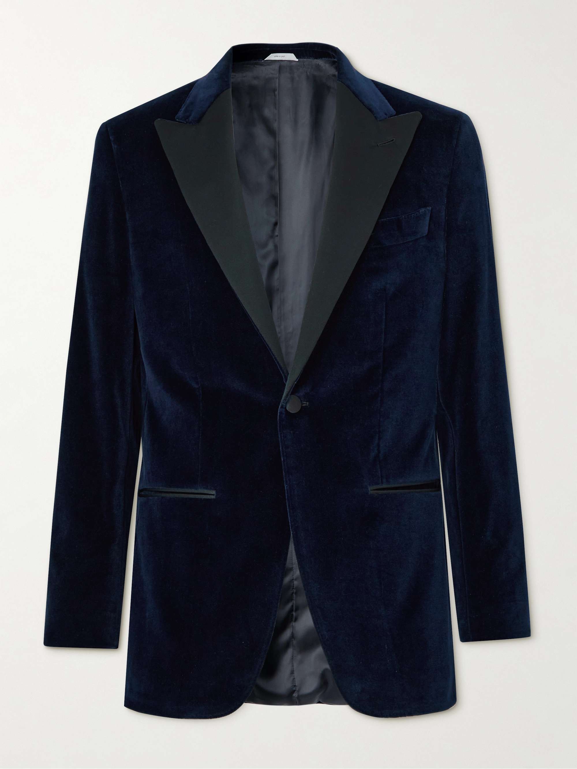 Navy Satin-Trimmed Cotton and Modal-Blend Velvet Tuxedo Jacket | THOM  SWEENEY | MR PORTER