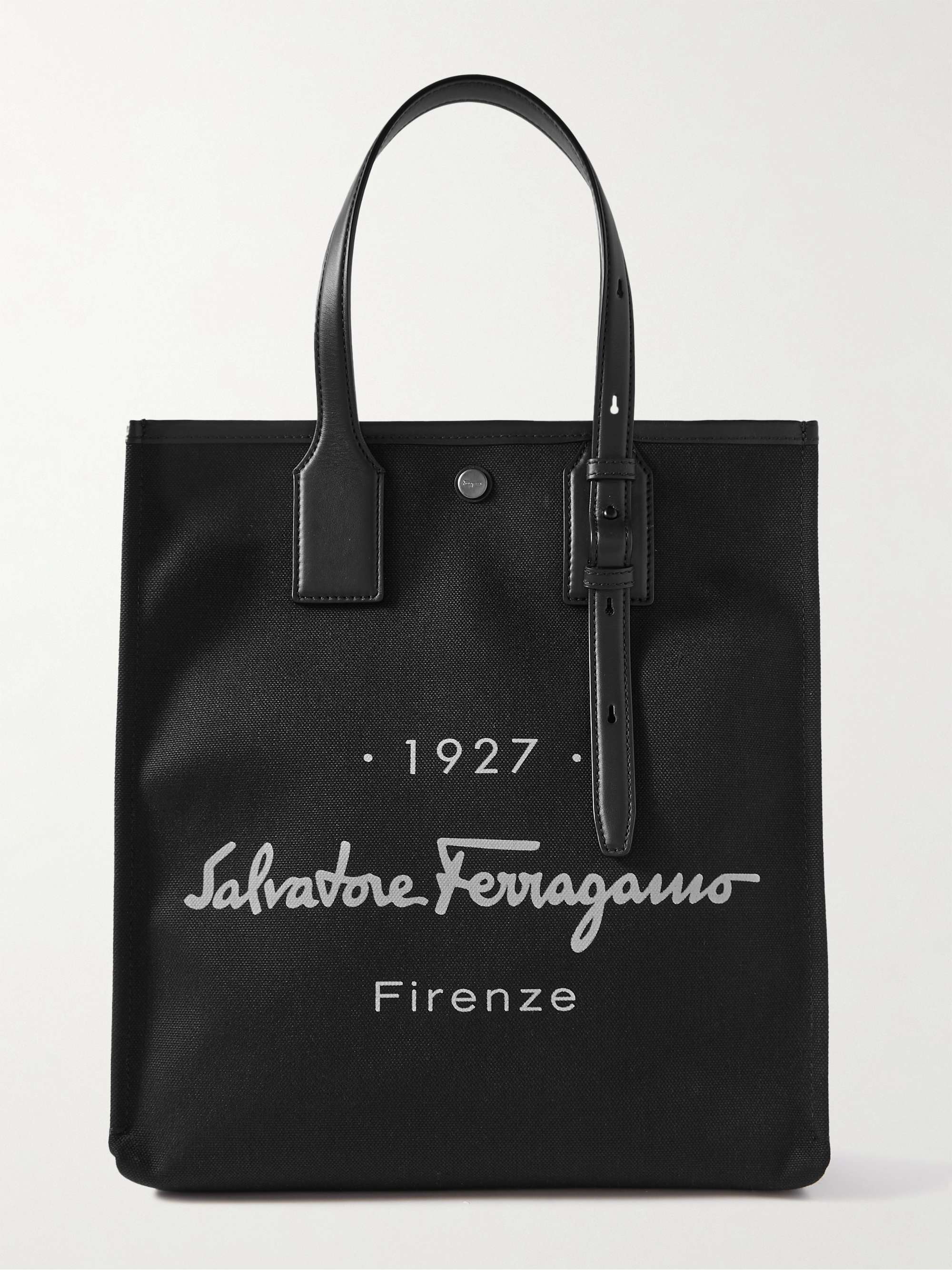 FERRAGAMO Logo-Print Leather-Trimmed Canvas Tote Bag for Men | MR PORTER