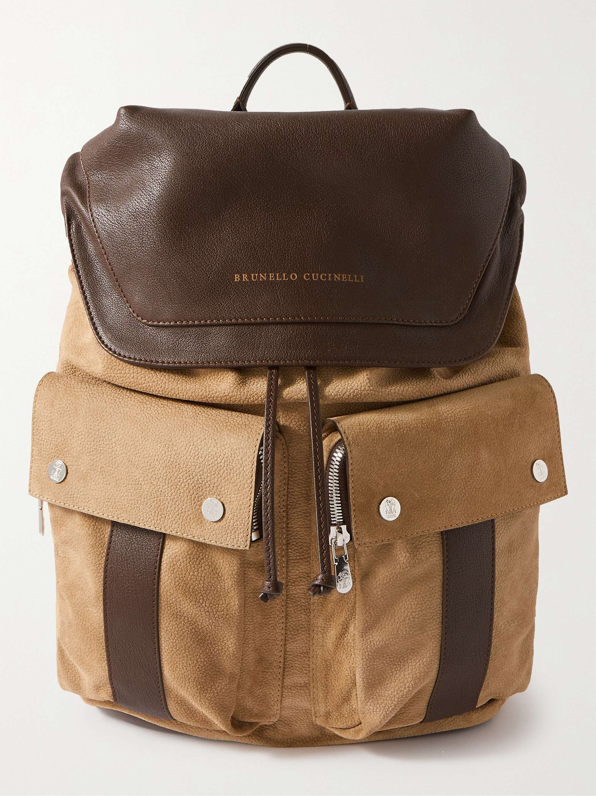 BRUNELLO CUCINELLI Leather-Trimmed Suede Backpack | MR PORTER