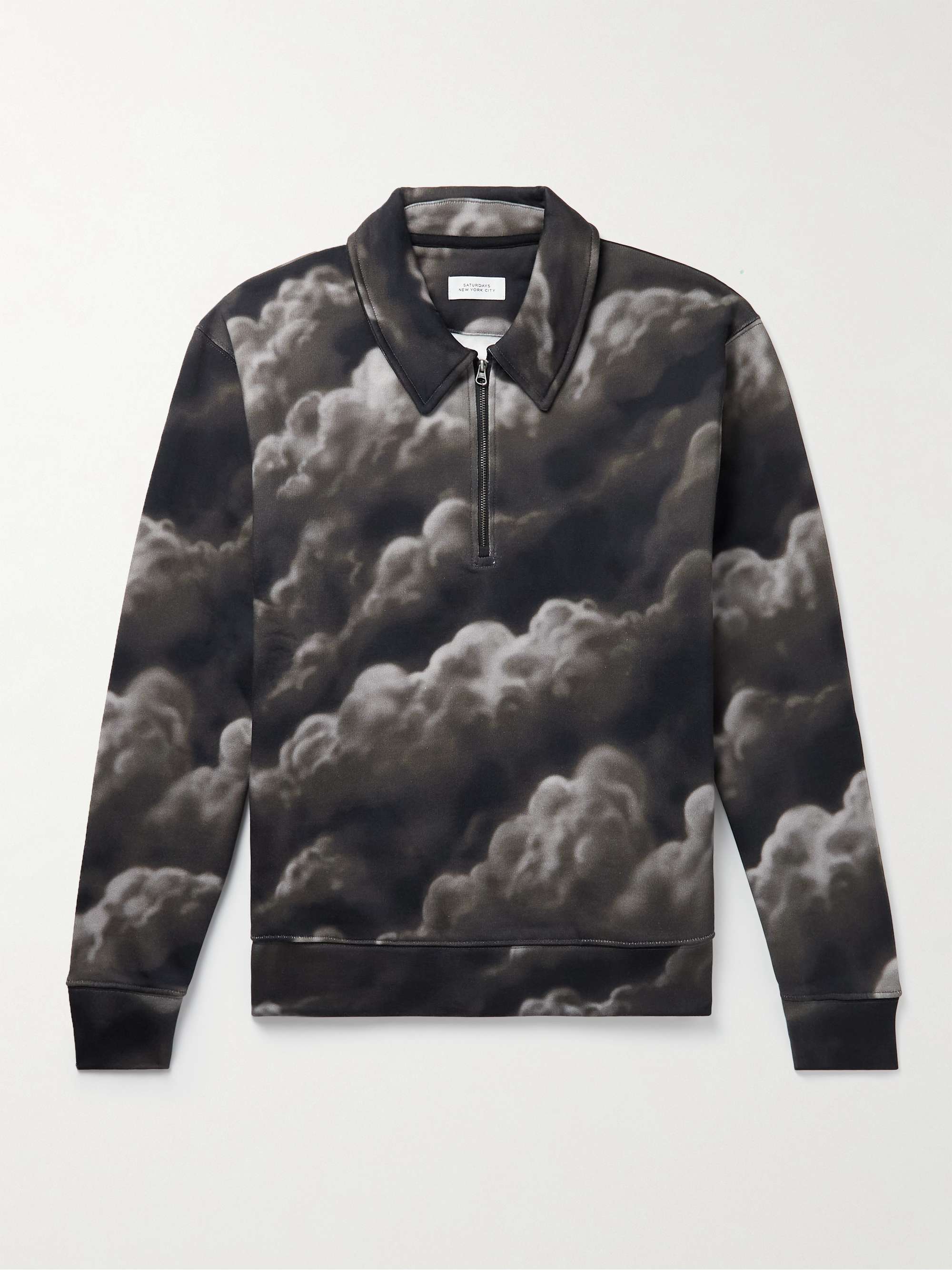 SATURDAYS NYC Mott Cloudscape Printed Cotton-Jersey Half-Zip Sweatshirt | MR  PORTER