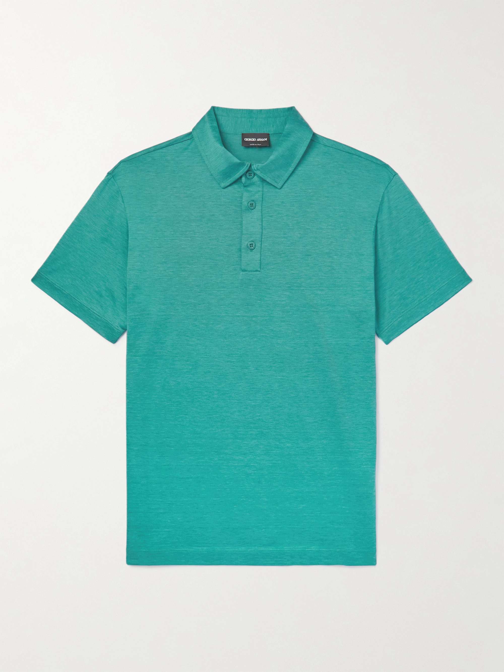 Turquoise Slim-Fit Silk and Cotton-Blend Polo Shirt | GIORGIO ARMANI | MR  PORTER
